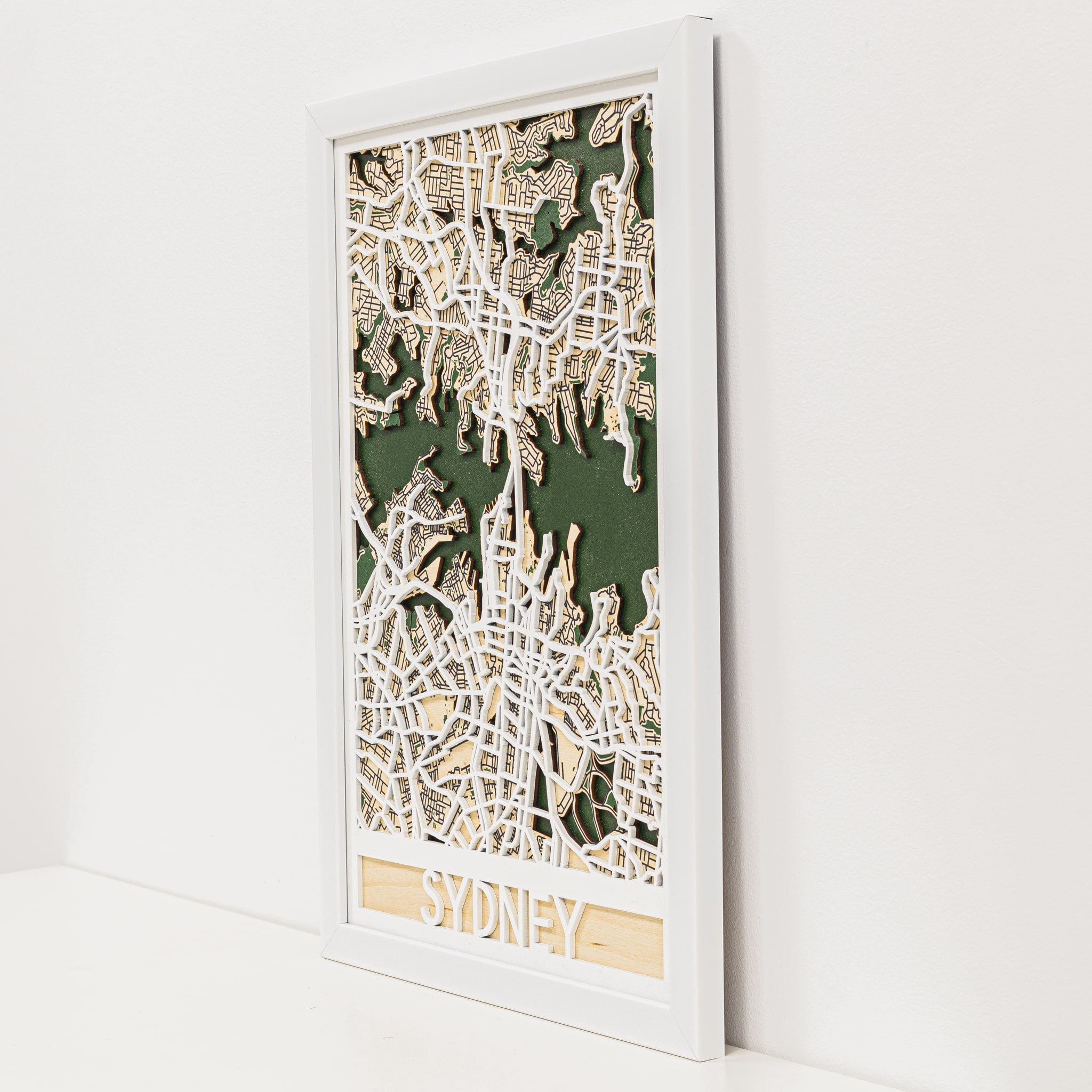 Framed map of Sydney on a white background