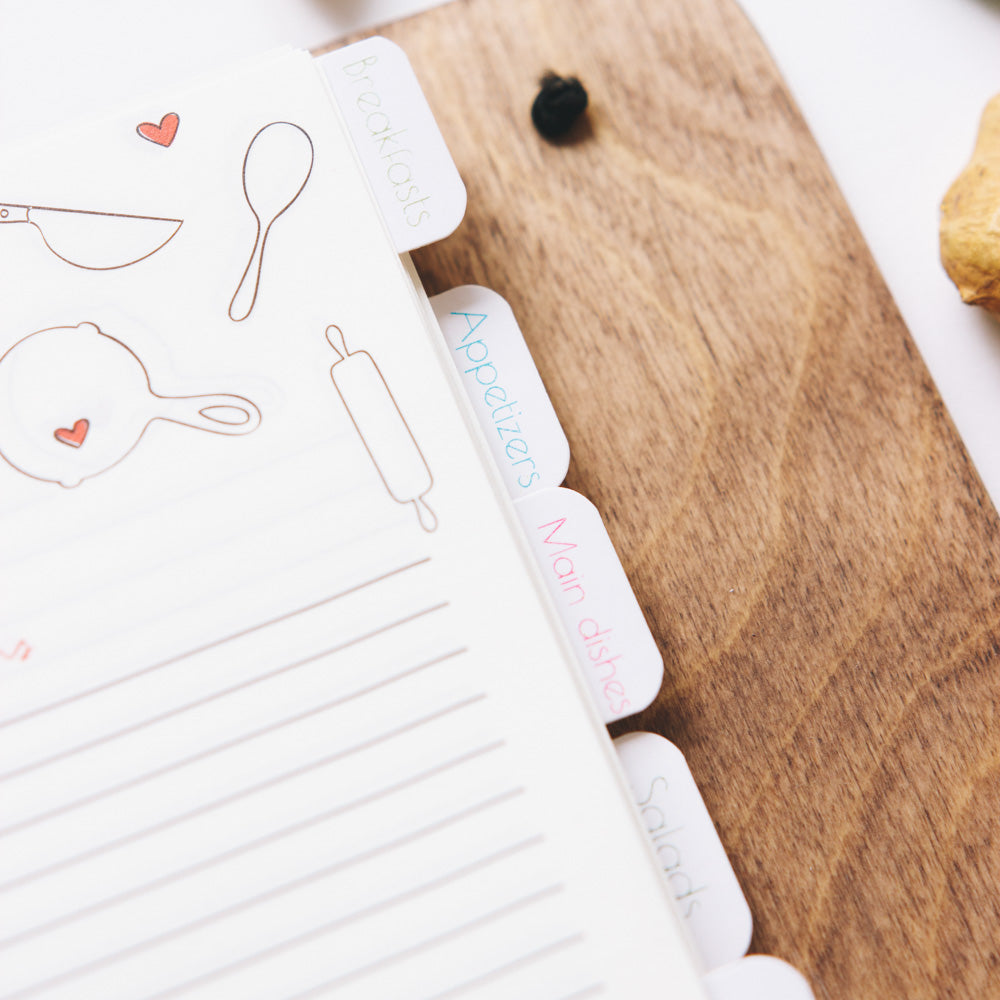 dividers for recipe on wood