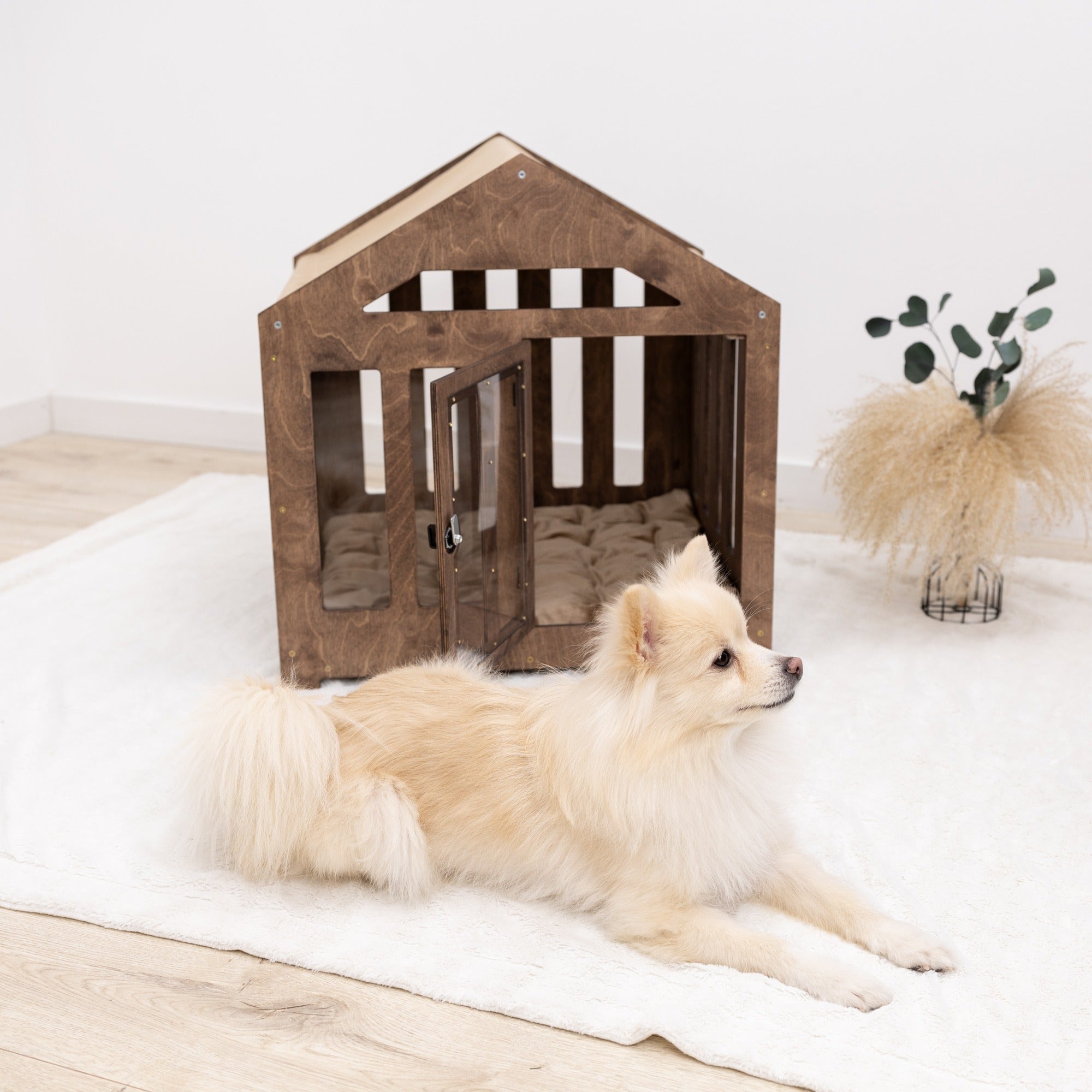 Dog House with a Fabric Roof - Dark Walnut by Enjoy The Wood