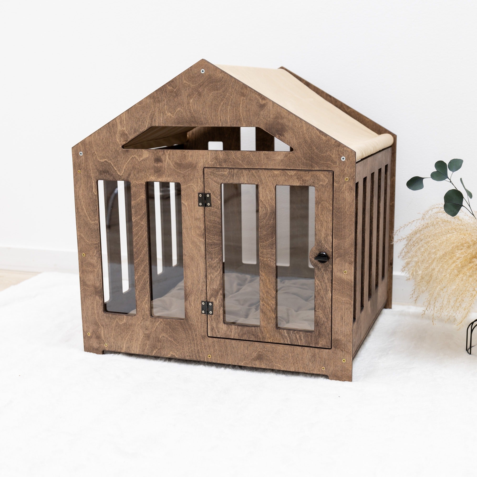 Dog House with a Fabric Roof - Dark Walnut by Enjoy The Wood