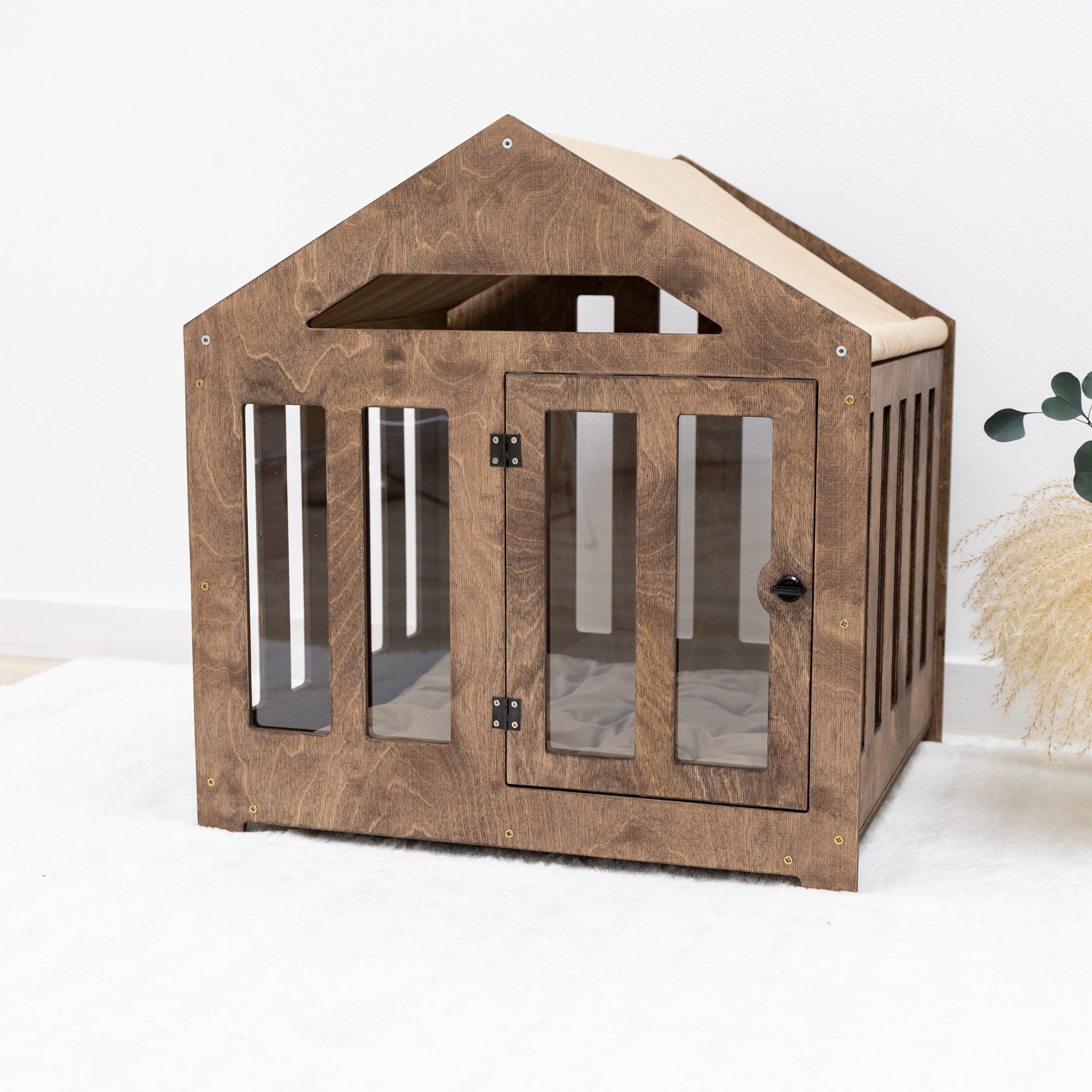 Dog House with a Fabric Roof - Dark Walnut by Enjoy The Wood