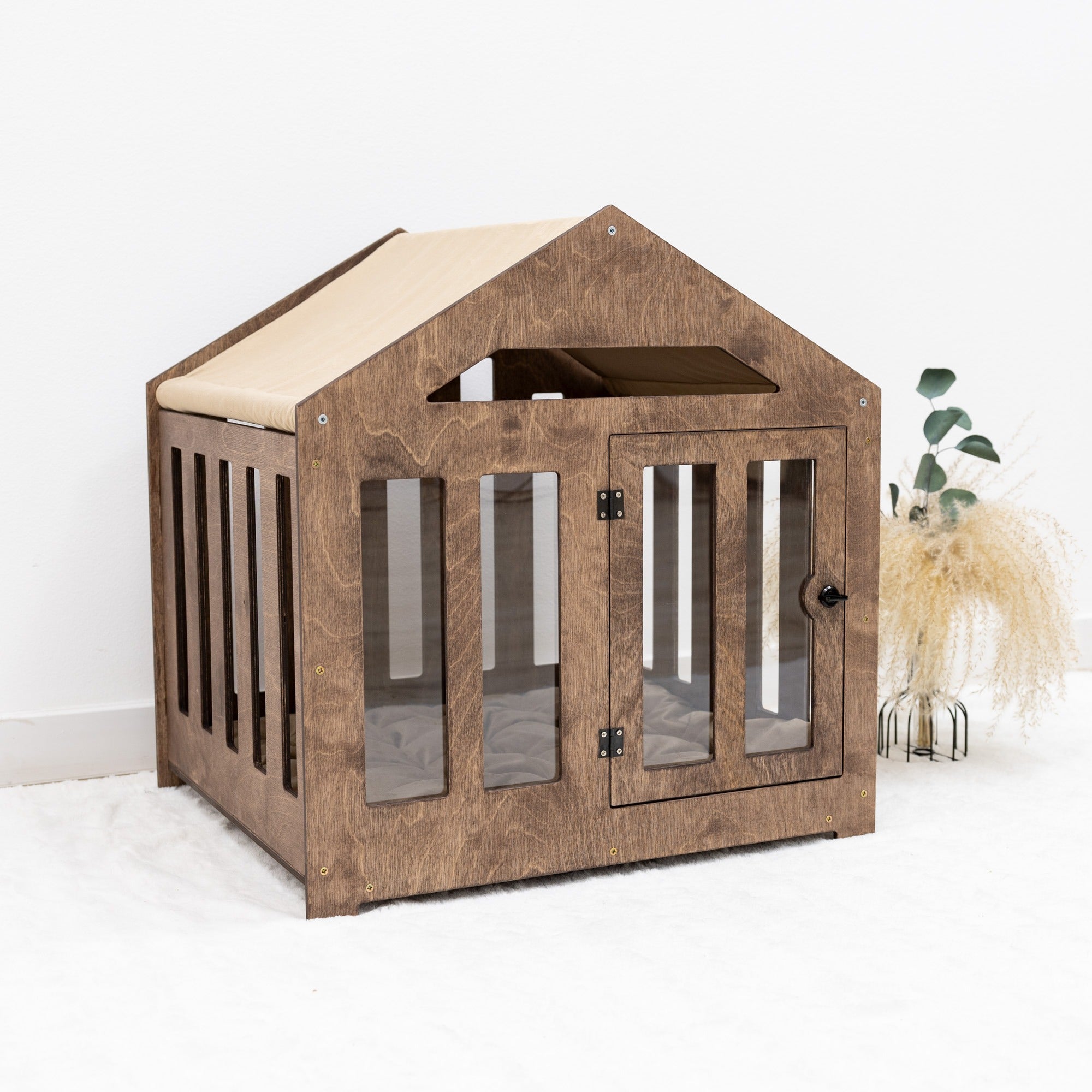 Dog House with a Fabric Roof - Dark Walnut by Enjoy The Wood
