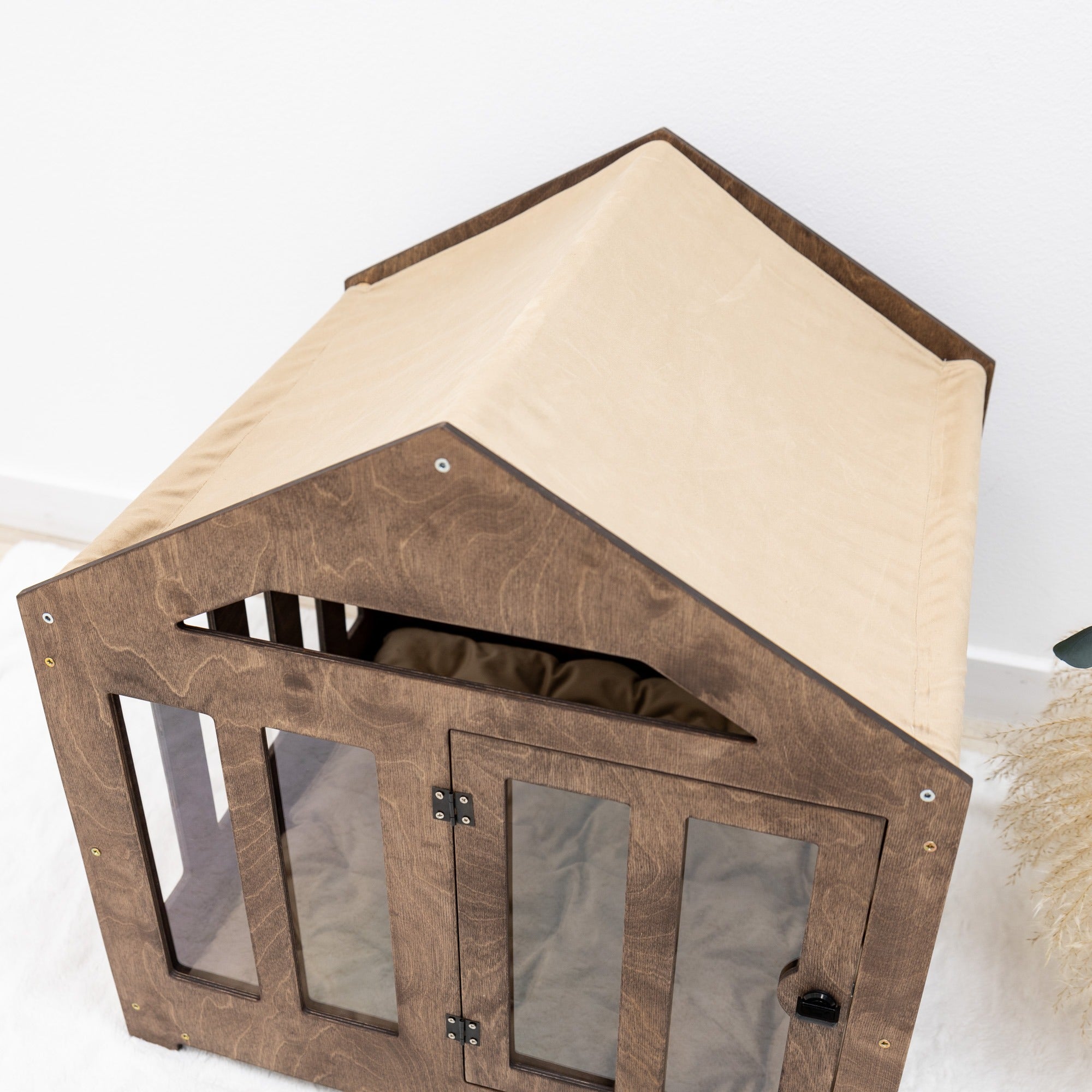 Dog House with a Fabric Roof - Dark Walnut by Enjoy The Wood