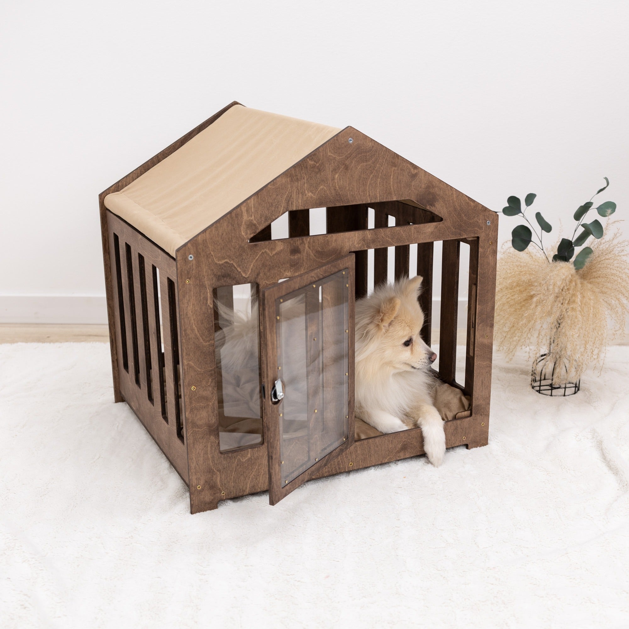 Dog House with a Fabric Roof - Dark Walnut by Enjoy The Wood
