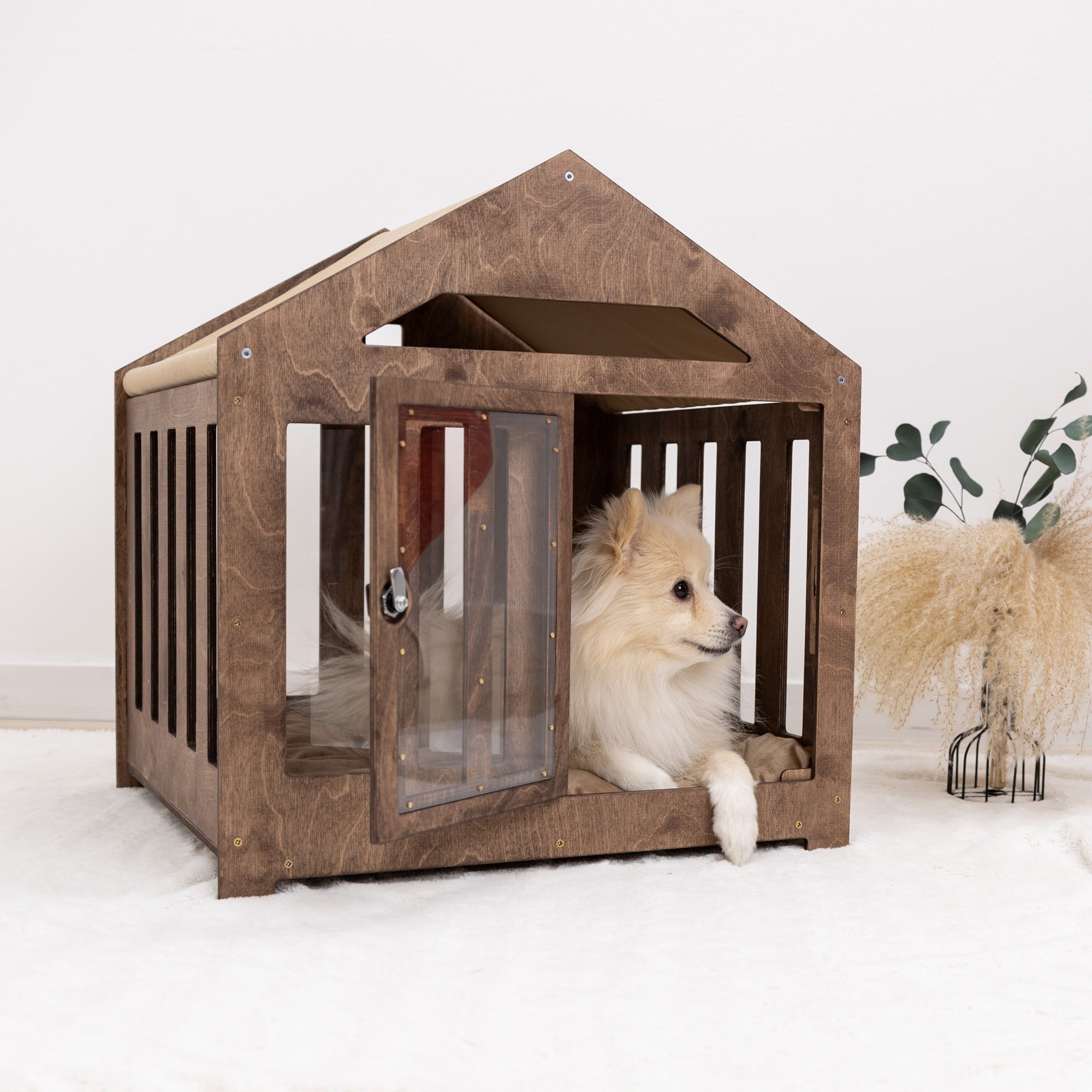 Dog House with a Fabric Roof - Dark Walnut by Enjoy The Wood