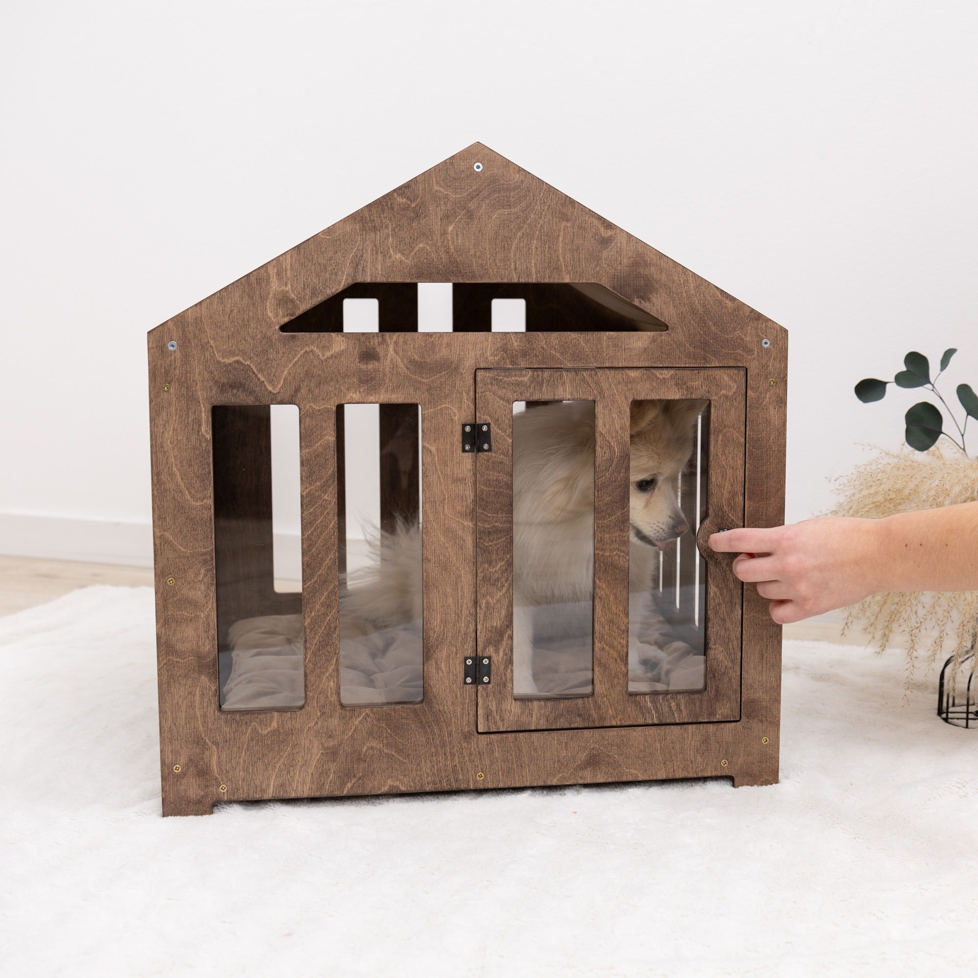 Dog House with a Fabric Roof - Dark Walnut by Enjoy The Wood