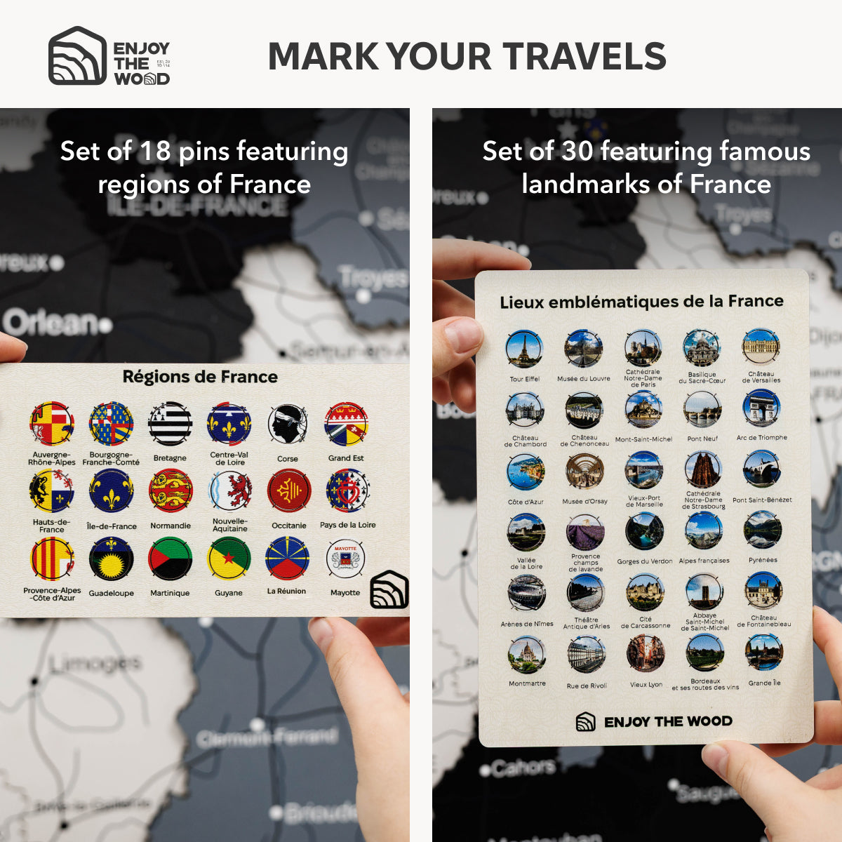 Woman interacting with a wall-mounted map of France