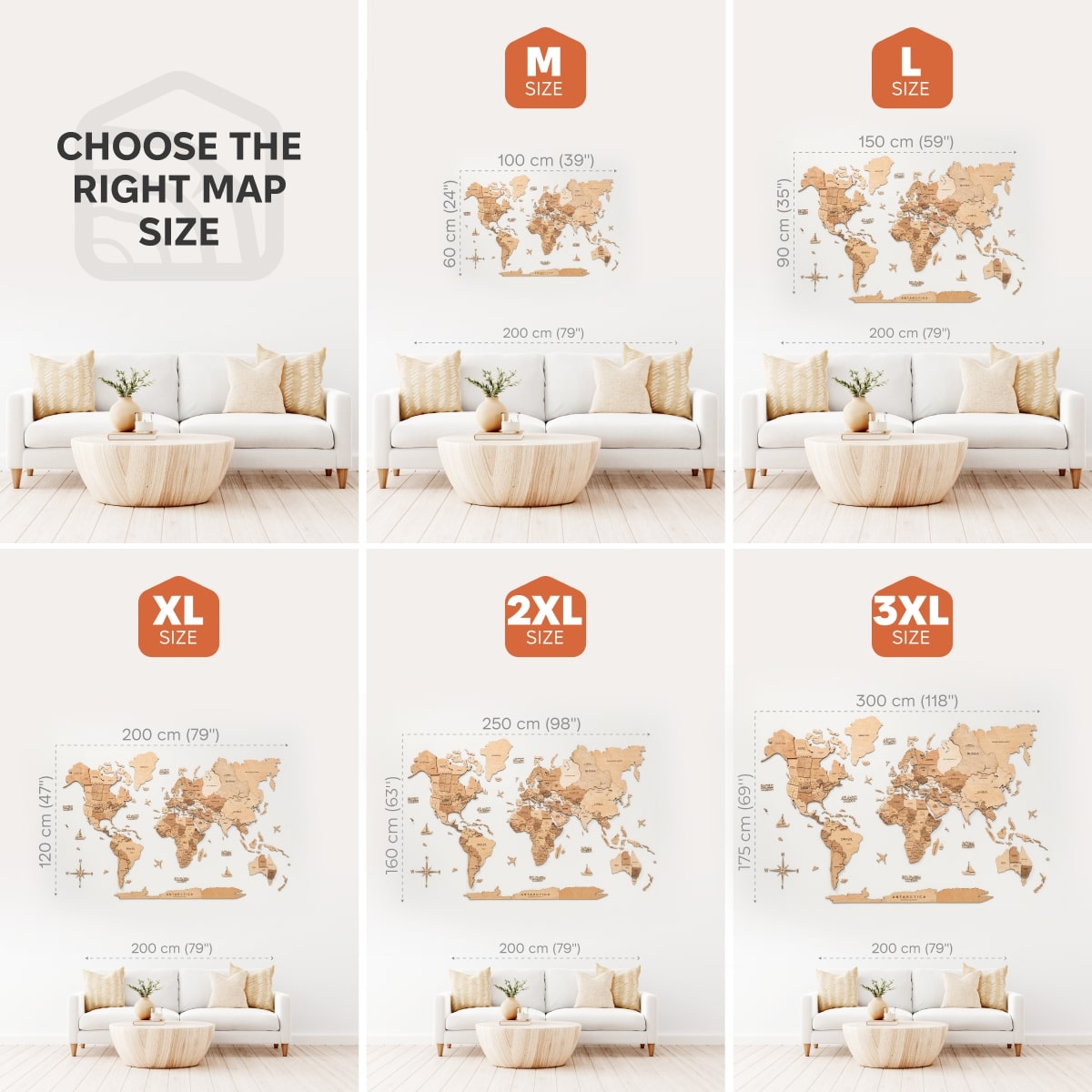 Mapa del mundo de madera 3D dorado