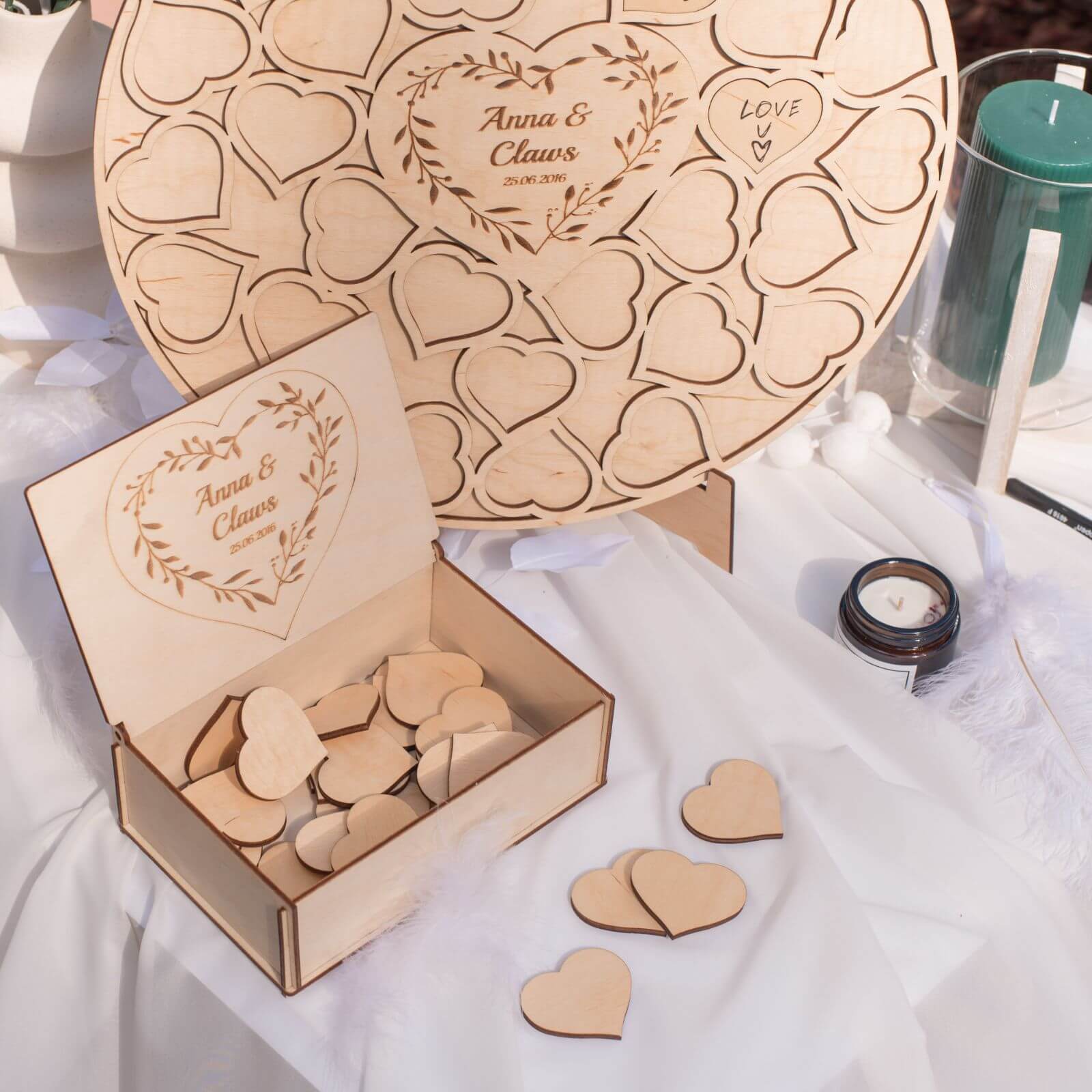 Rustic heart wedding guest book with personalized names