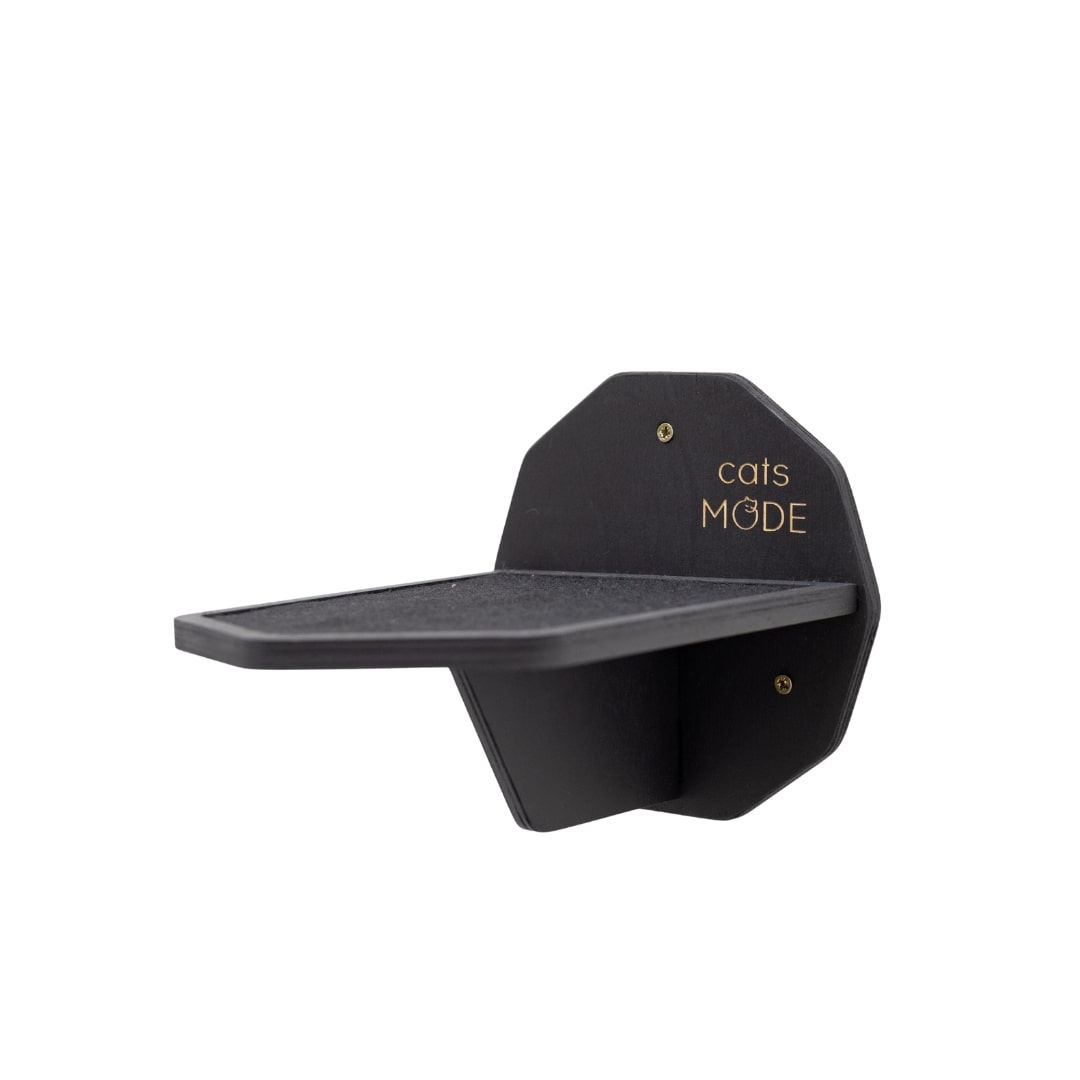 Black cat shelf with 'cats MODE' branding on a white background