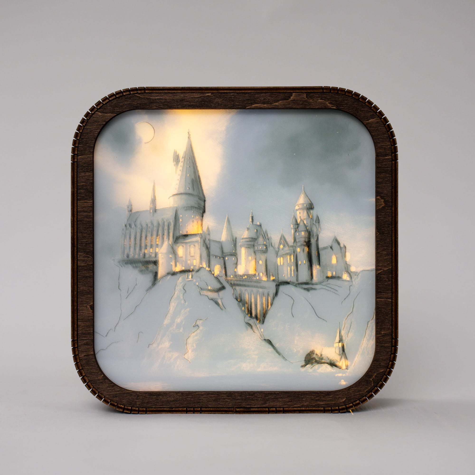 Wooden Acrylic Harry Potter Night Light - Hogwarts After Curfew by Enjoy The Wood