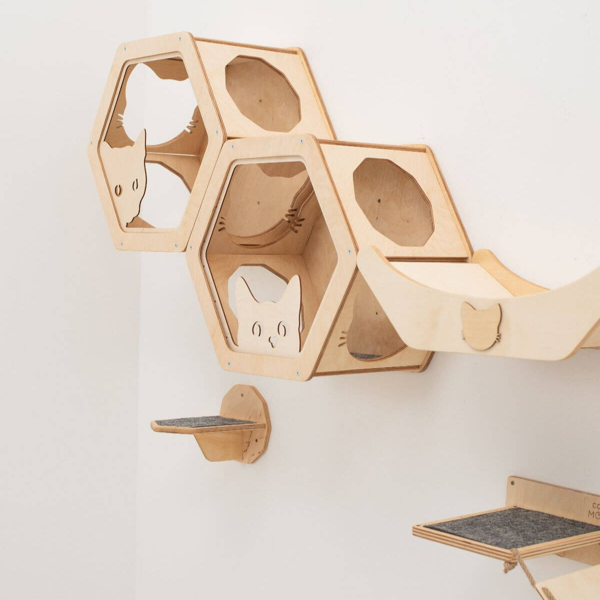 honeycomb cat shelves made from wood
