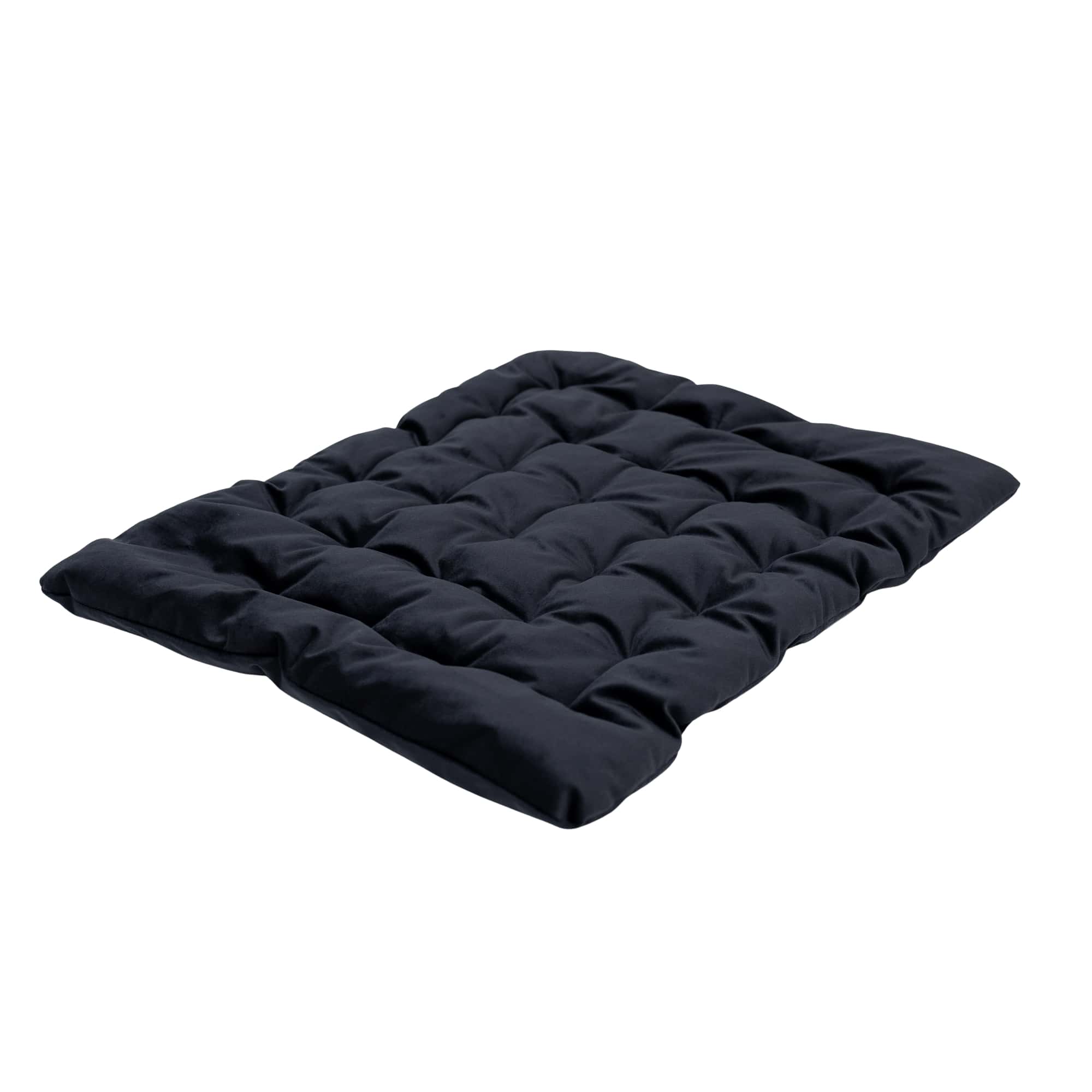 Black quilted mat on a white background