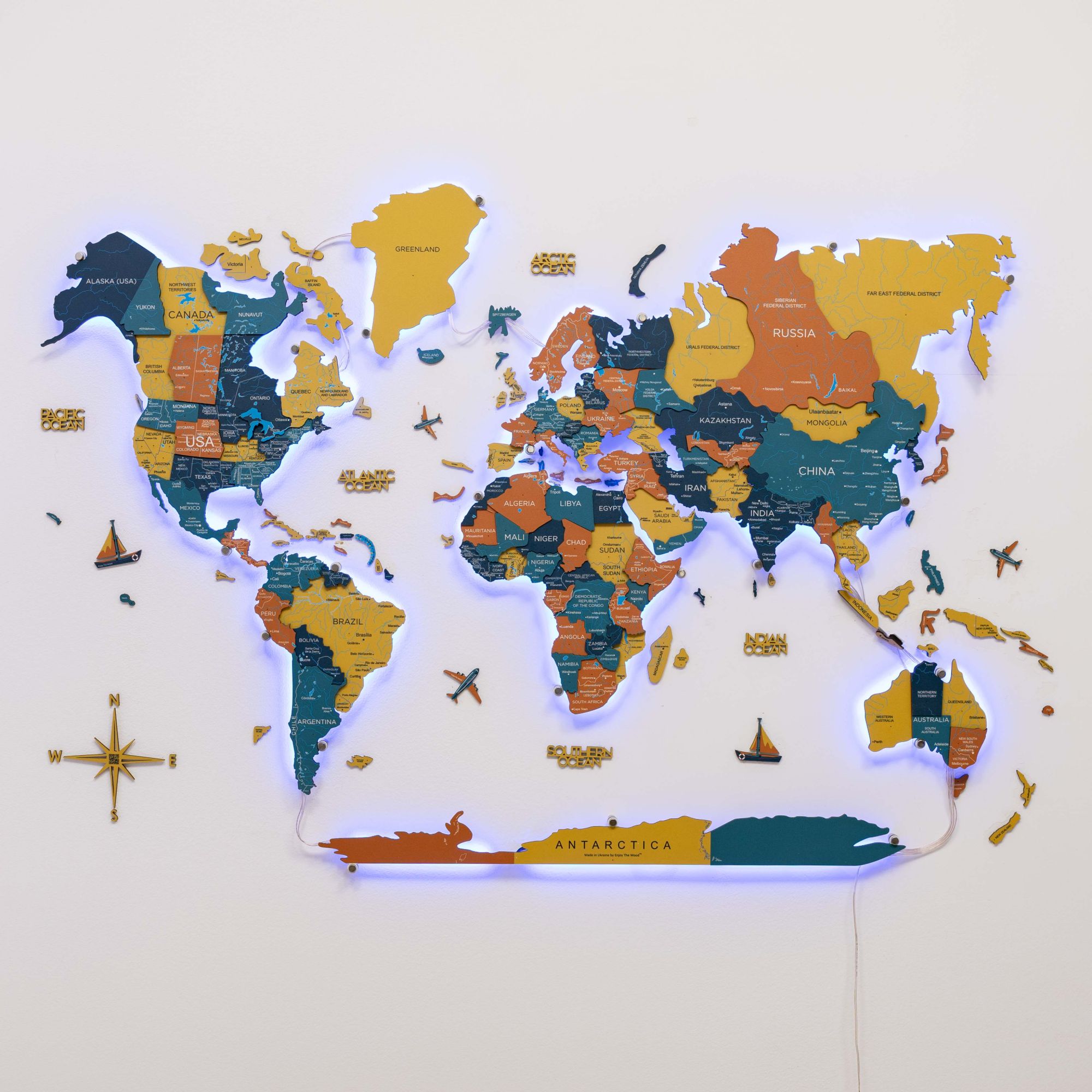 World map with colorful countries on a white background