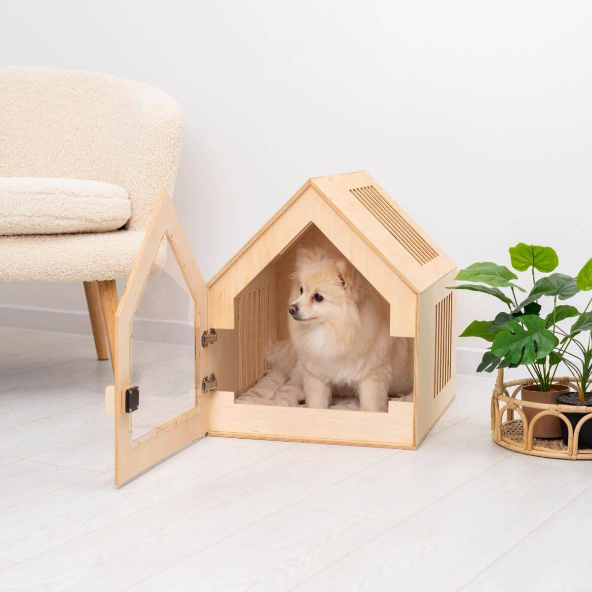 wooden dog house indoor