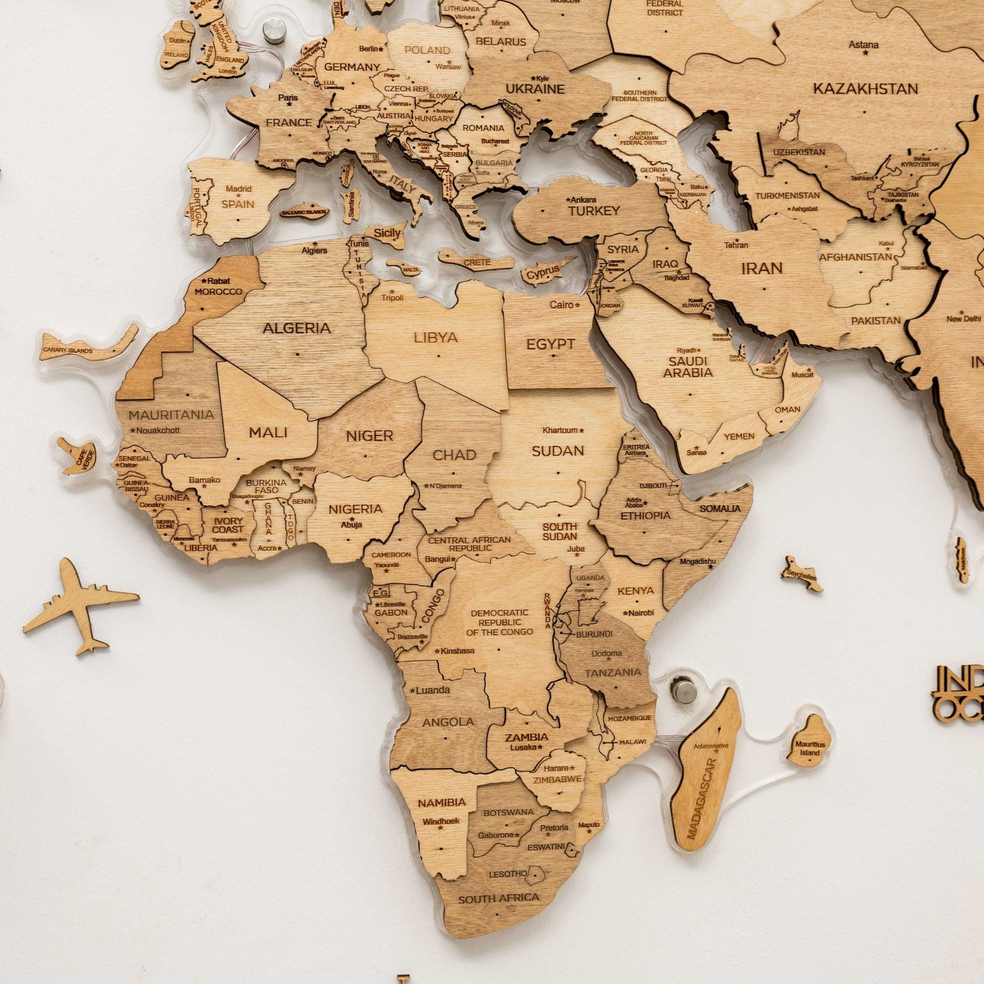 3D LED Wooden World Map 2.0 Gold