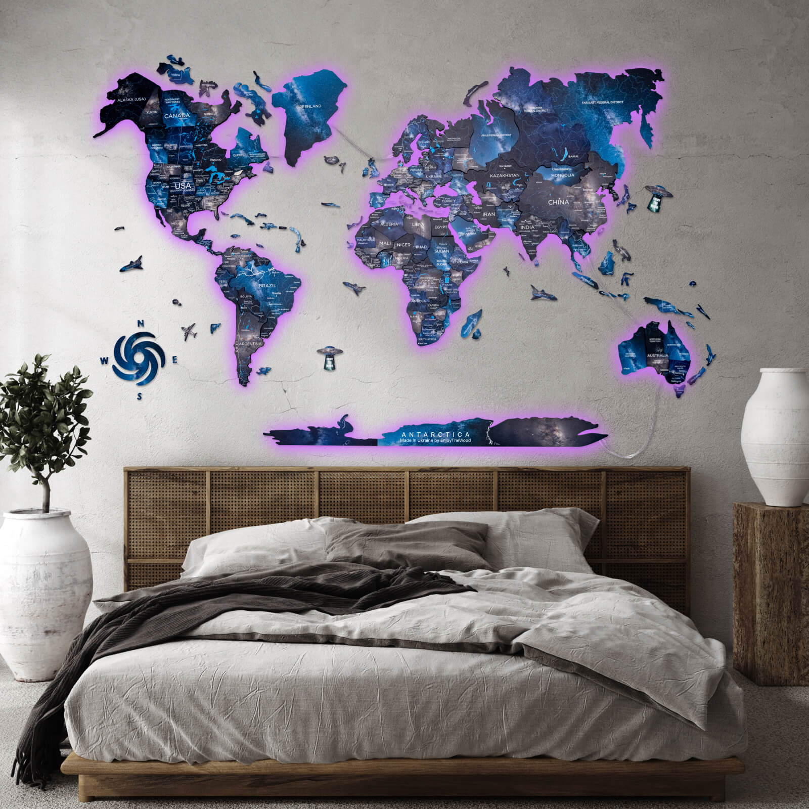 3D LED / LUMINOUS Wooden World Map 3,0 Espacio