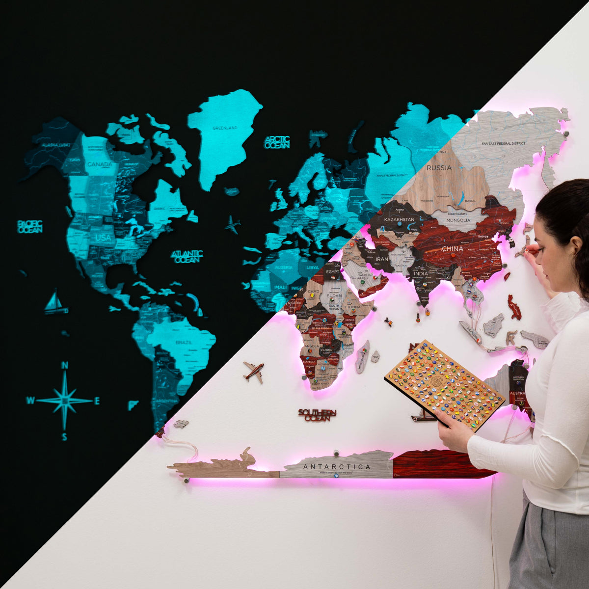 3D LED / LUMINOUS Wooden World Map 3,0 Urban