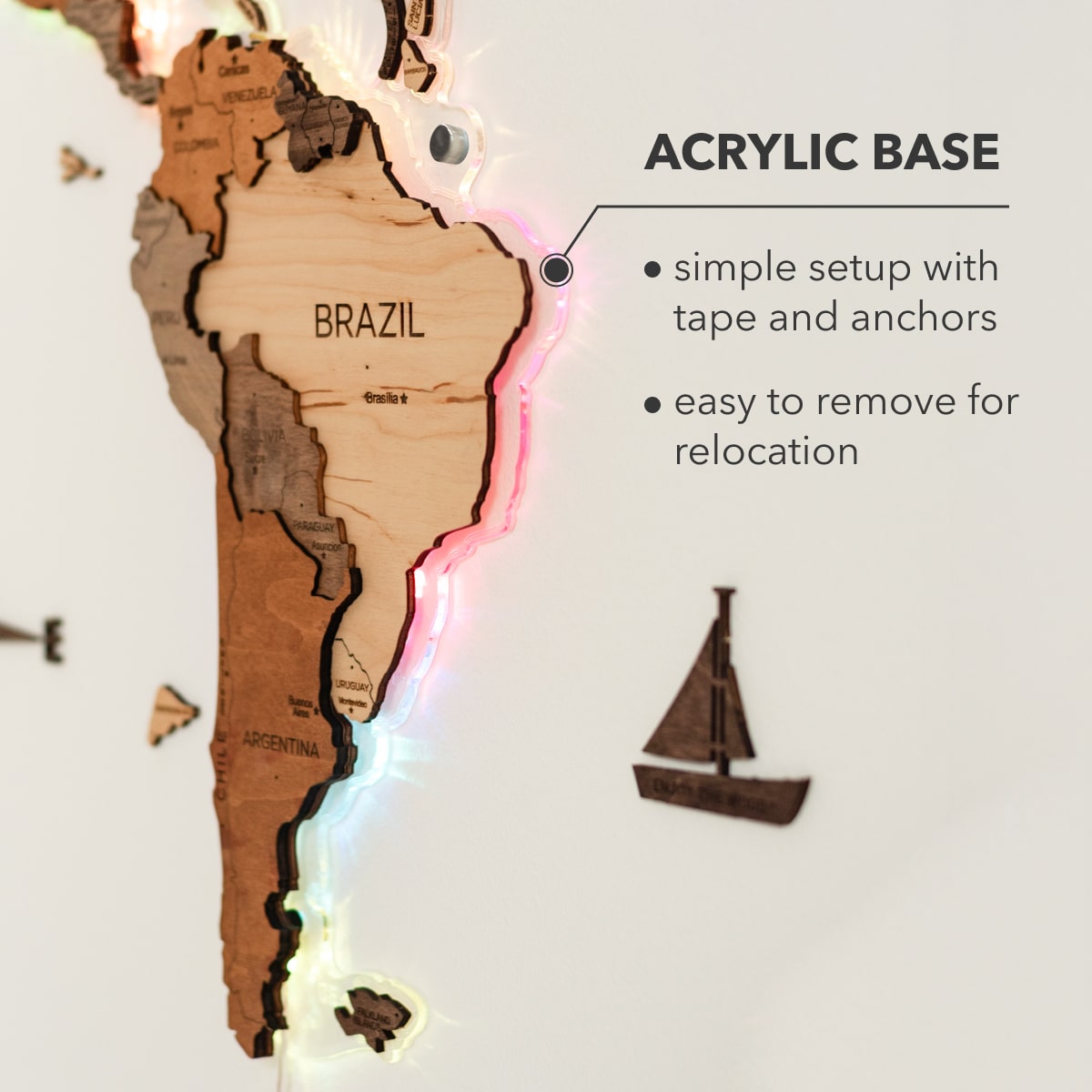 3D led wooden world map