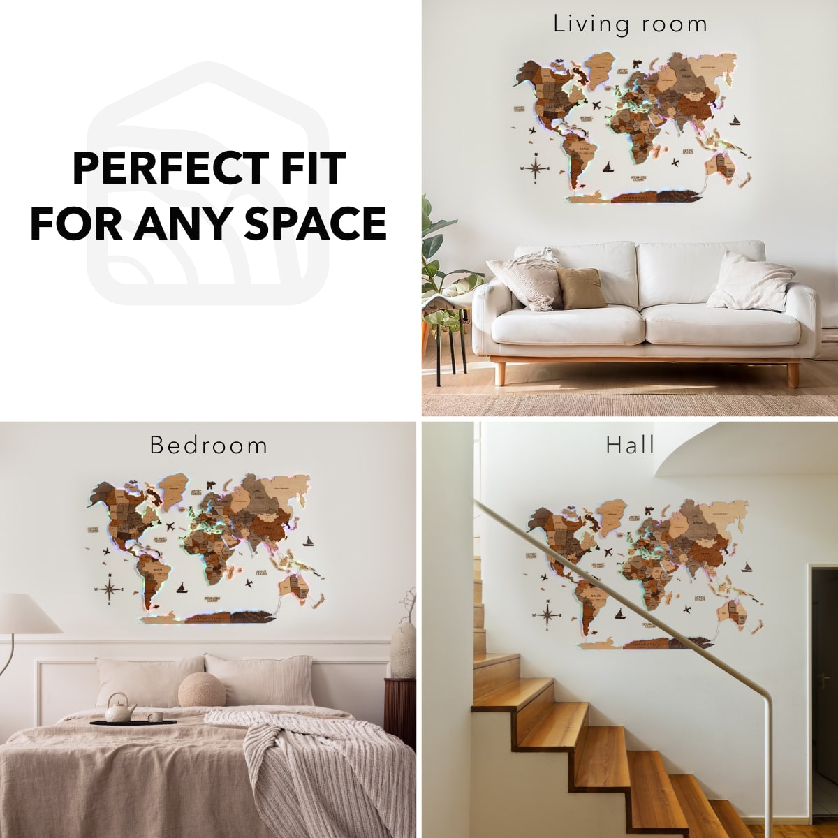 3D led wooden world map