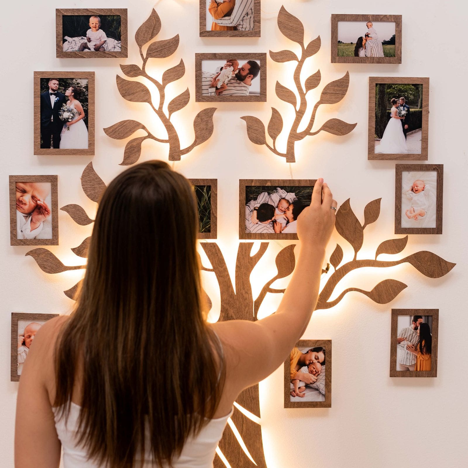 led wooden family tree