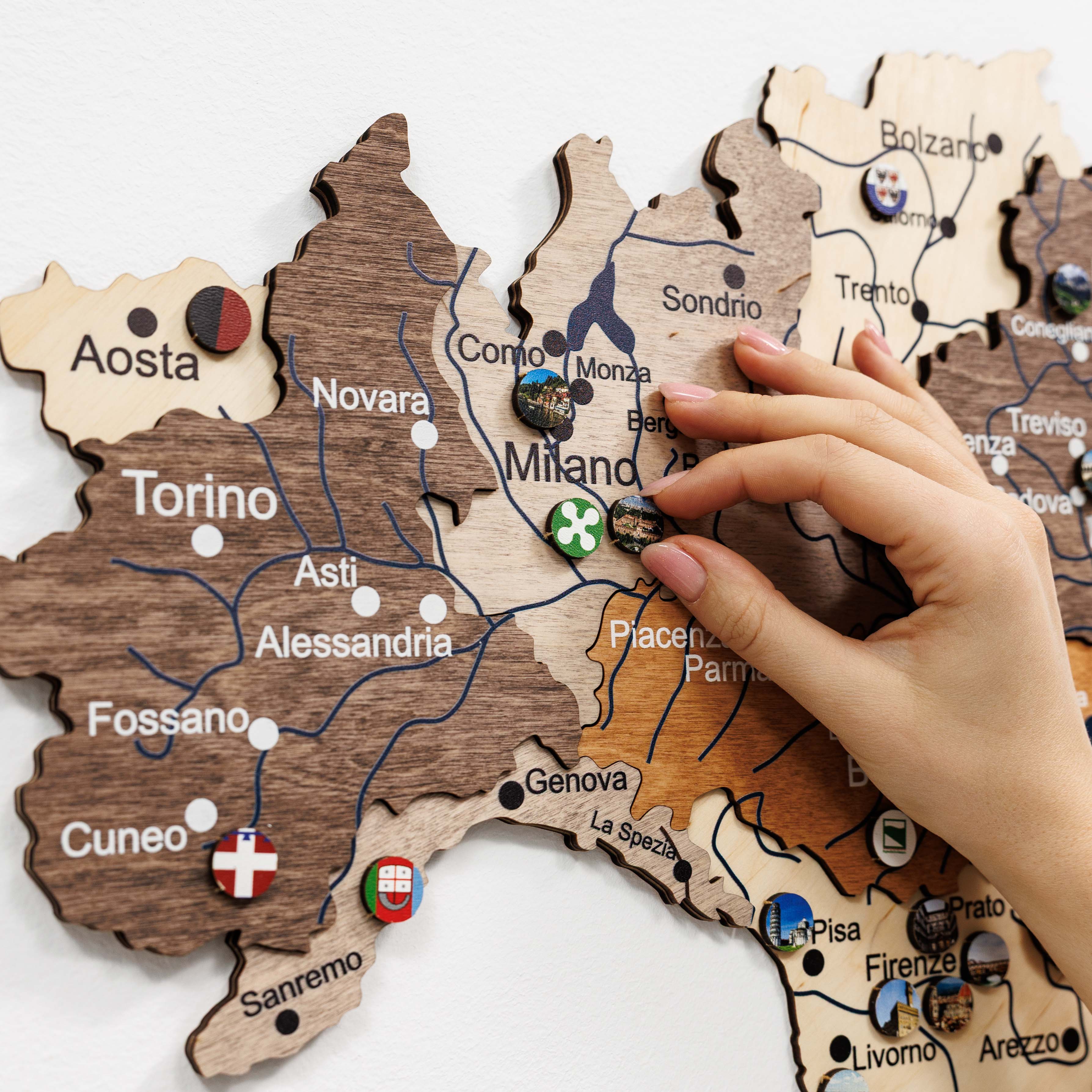 wooden multicolor italy map