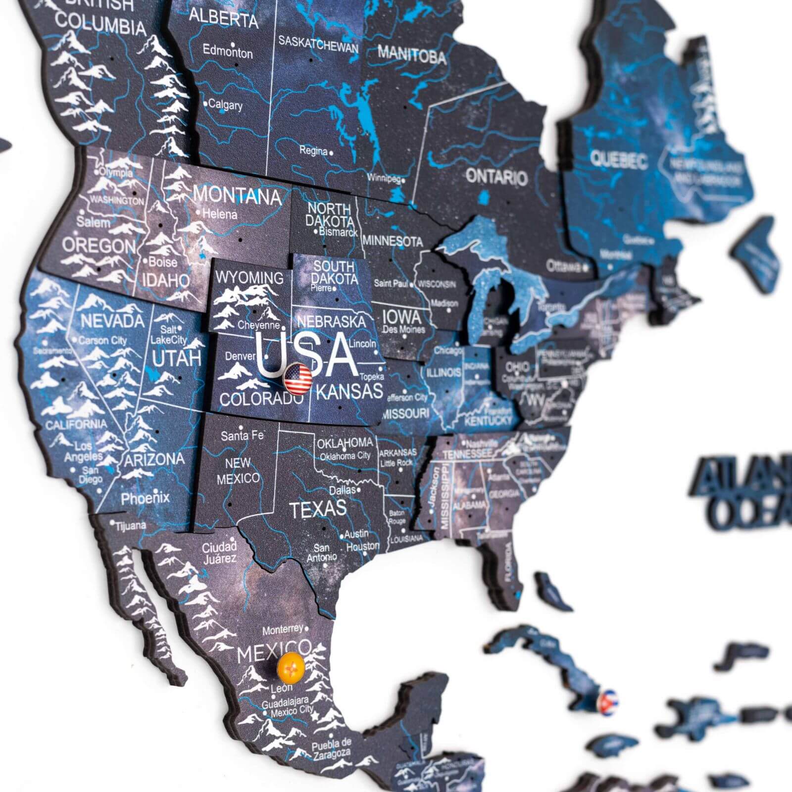 3D leuchtende/magnetische farbige hölzerne Weltkarte Raum