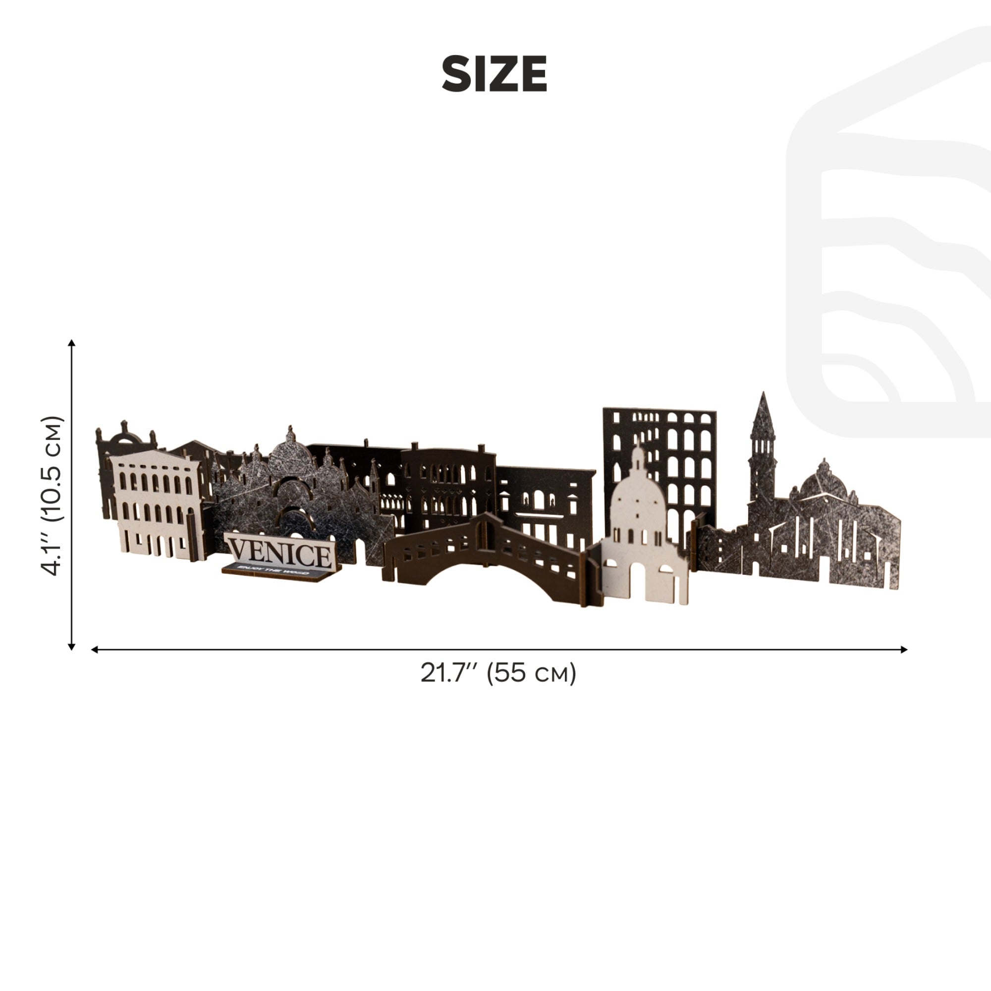 Size chart showing dimensions of a Venice-themed decorative wall art.