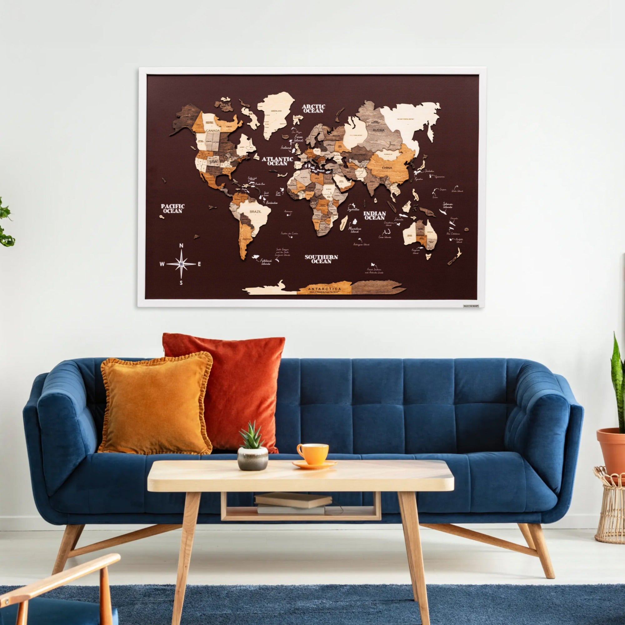 3D Wooden Map on Board Multicolor - Burgundy by Enjoy The Wood