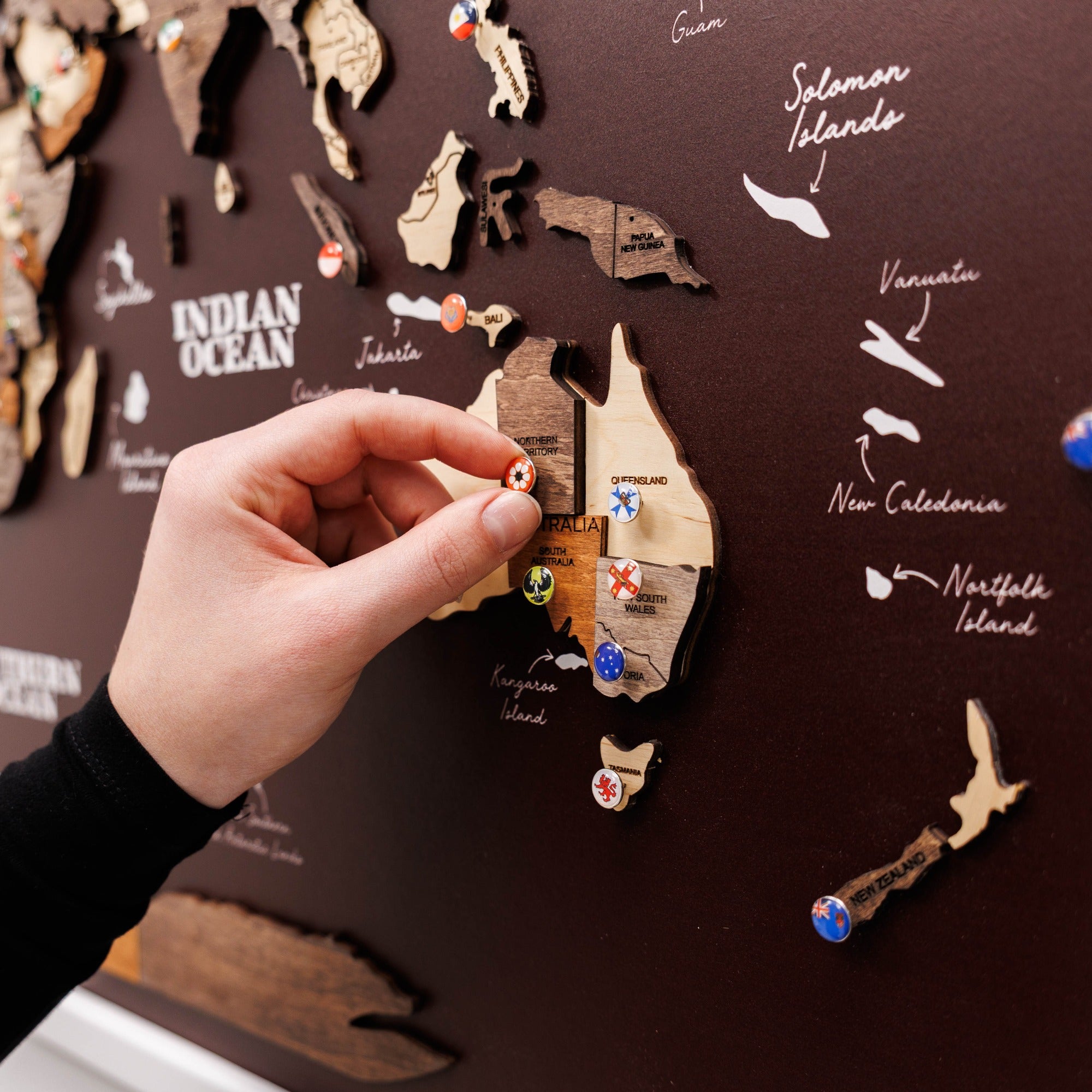 3D Wooden Map on Board Multicolor - Burgundy by Enjoy The Wood