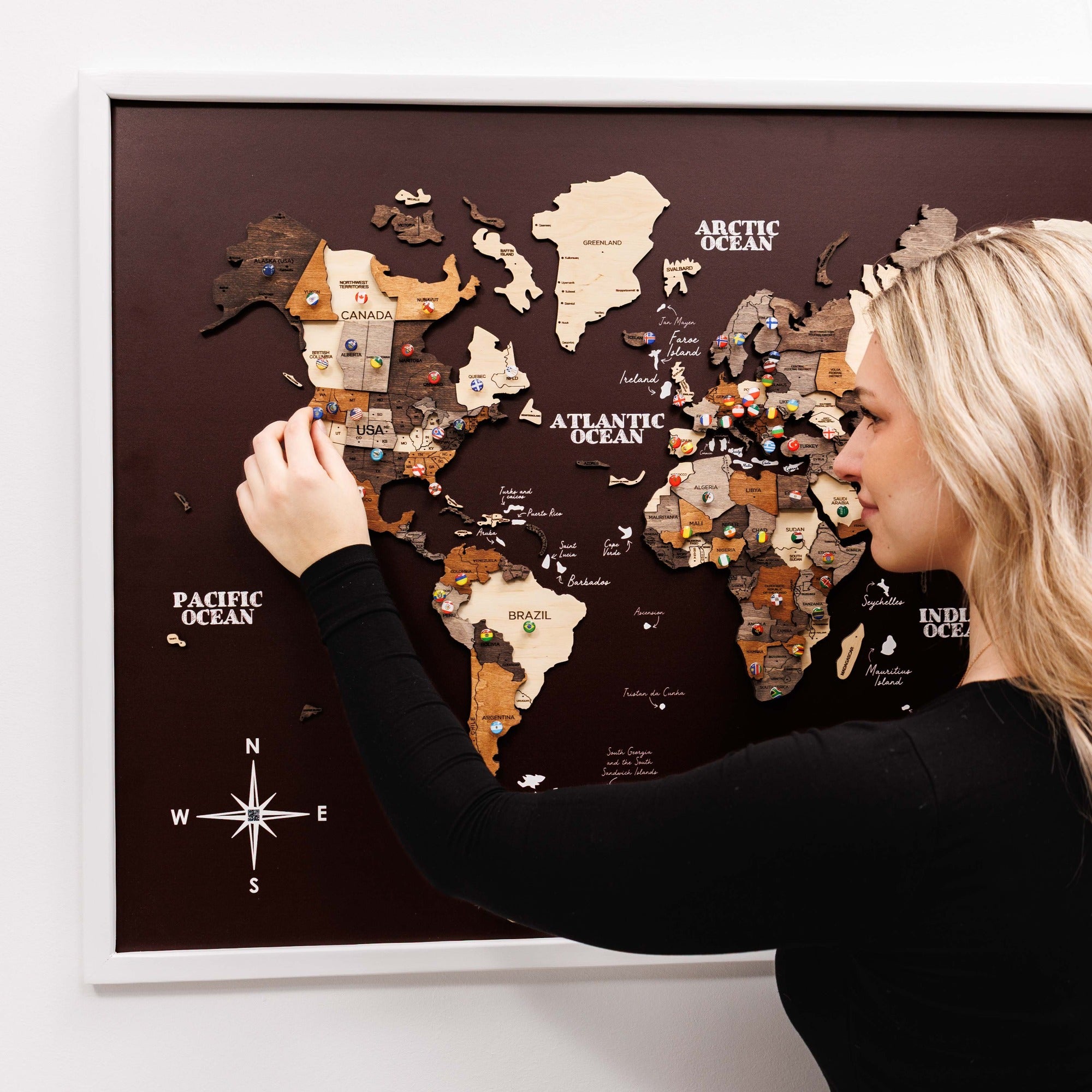 3D Wooden Map on Board Multicolor - Burgundy by Enjoy The Wood