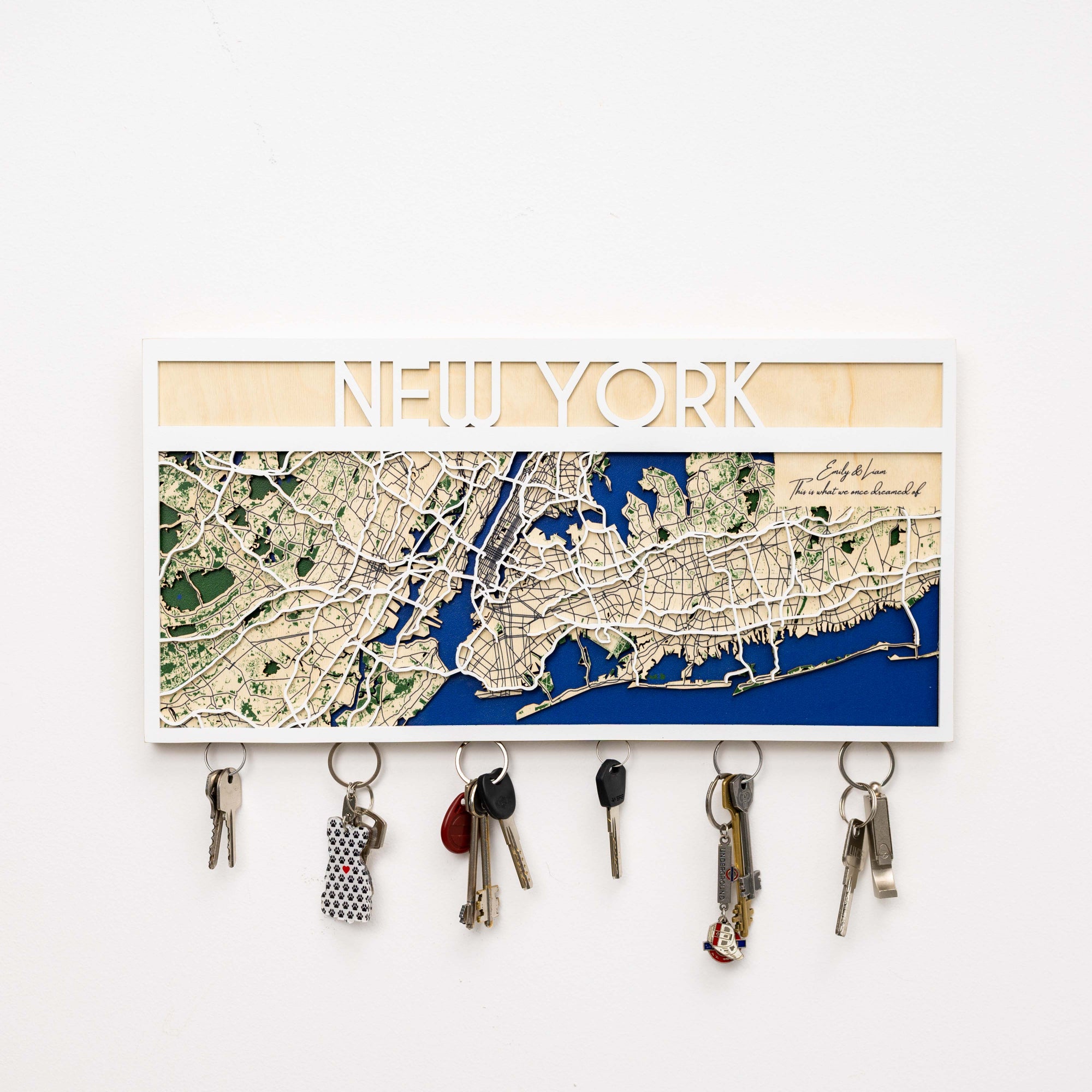 Key holder with New York map design on a white background