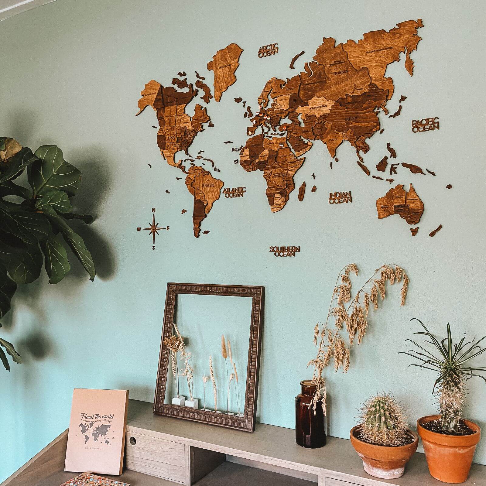 wooden map and flag pins