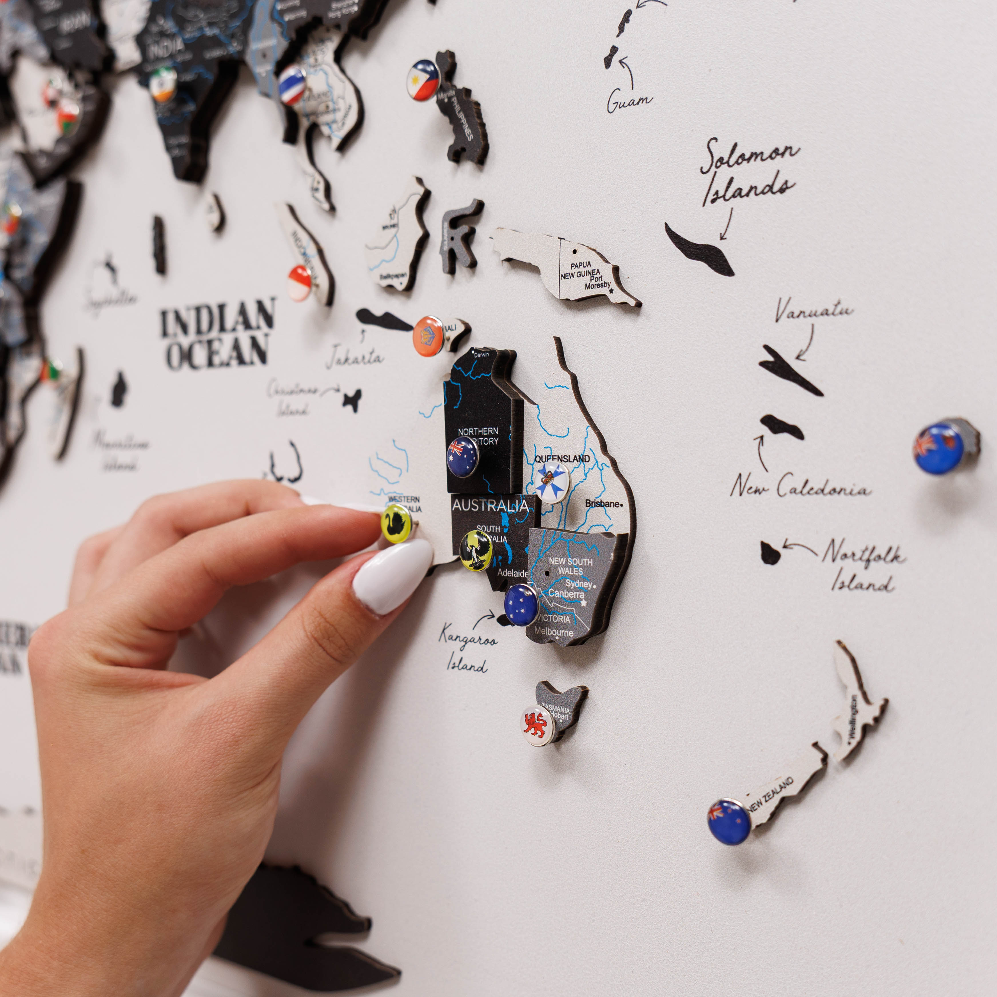 Map of Australia with pinned locations on a white background