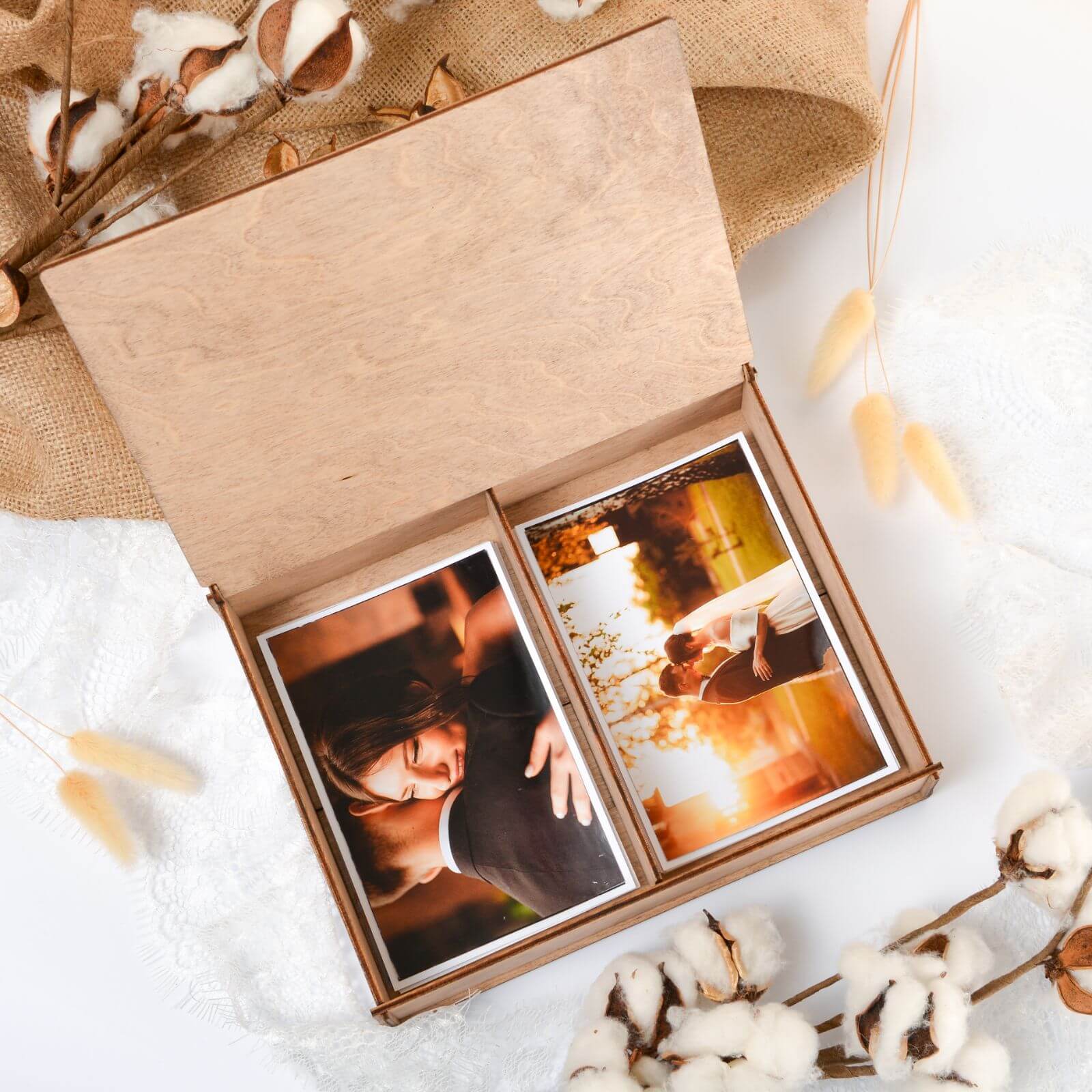 Double photo box with wedding pictures keepsake storage