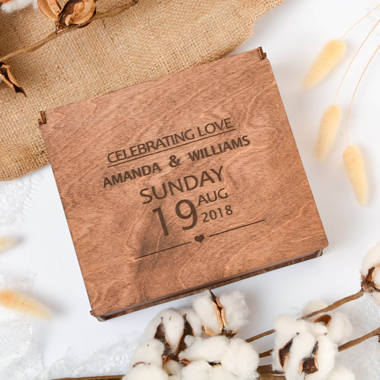 Engraved wedding date photo box Amanda and Williams keepsake