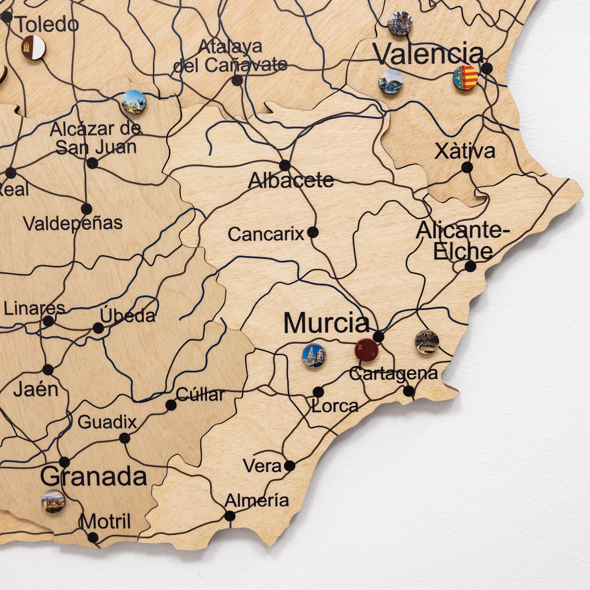 Map of Spain with pins marking various locations