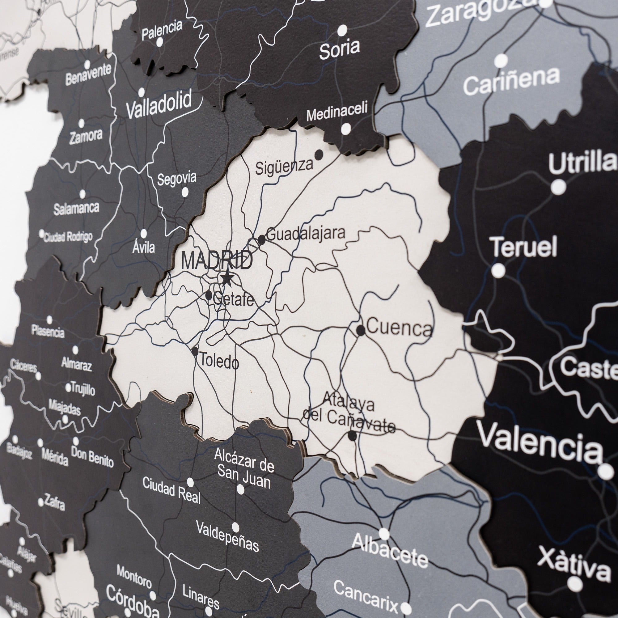 Map of Spain with Madrid highlighted in white