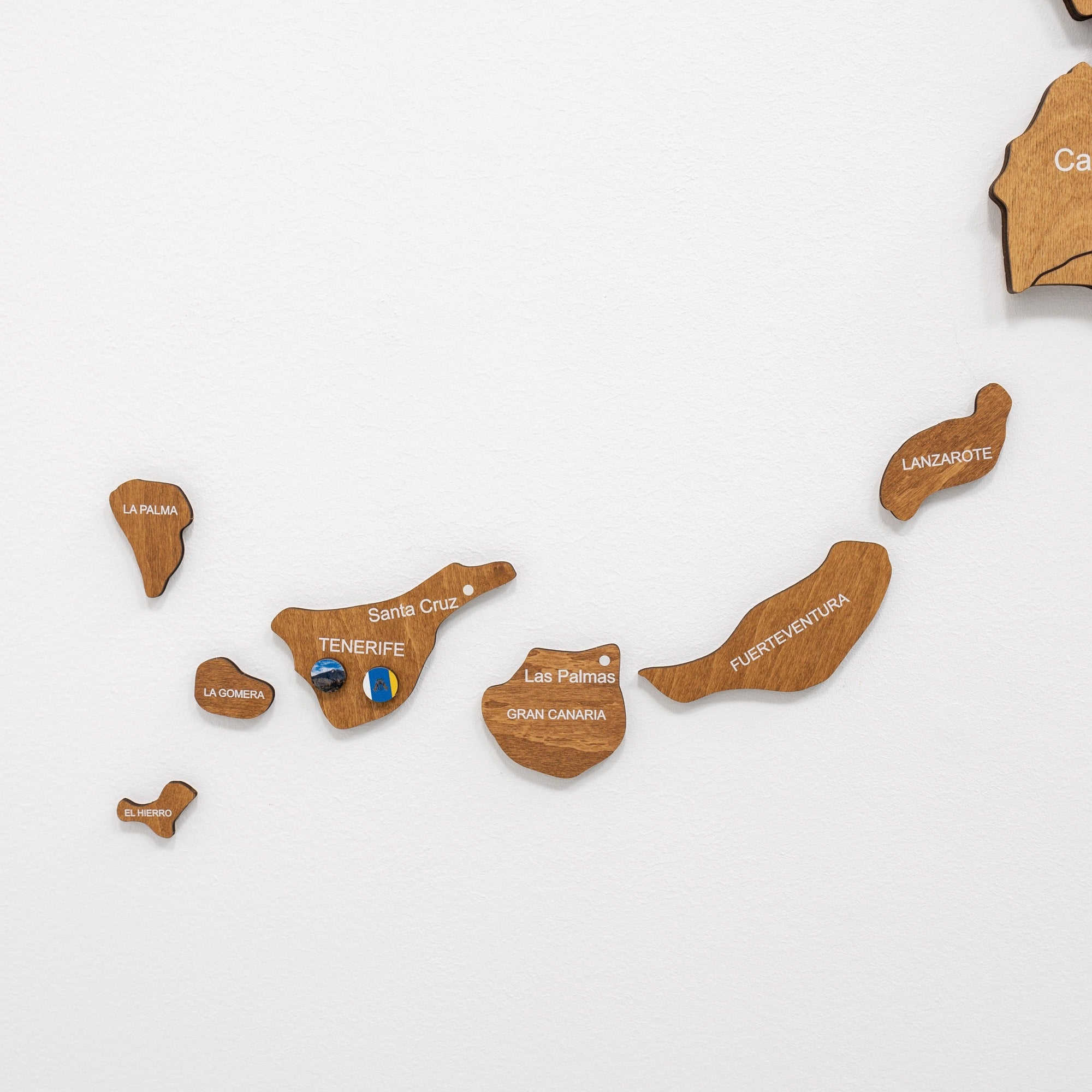 Wooden maps of Canary Islands on a white background