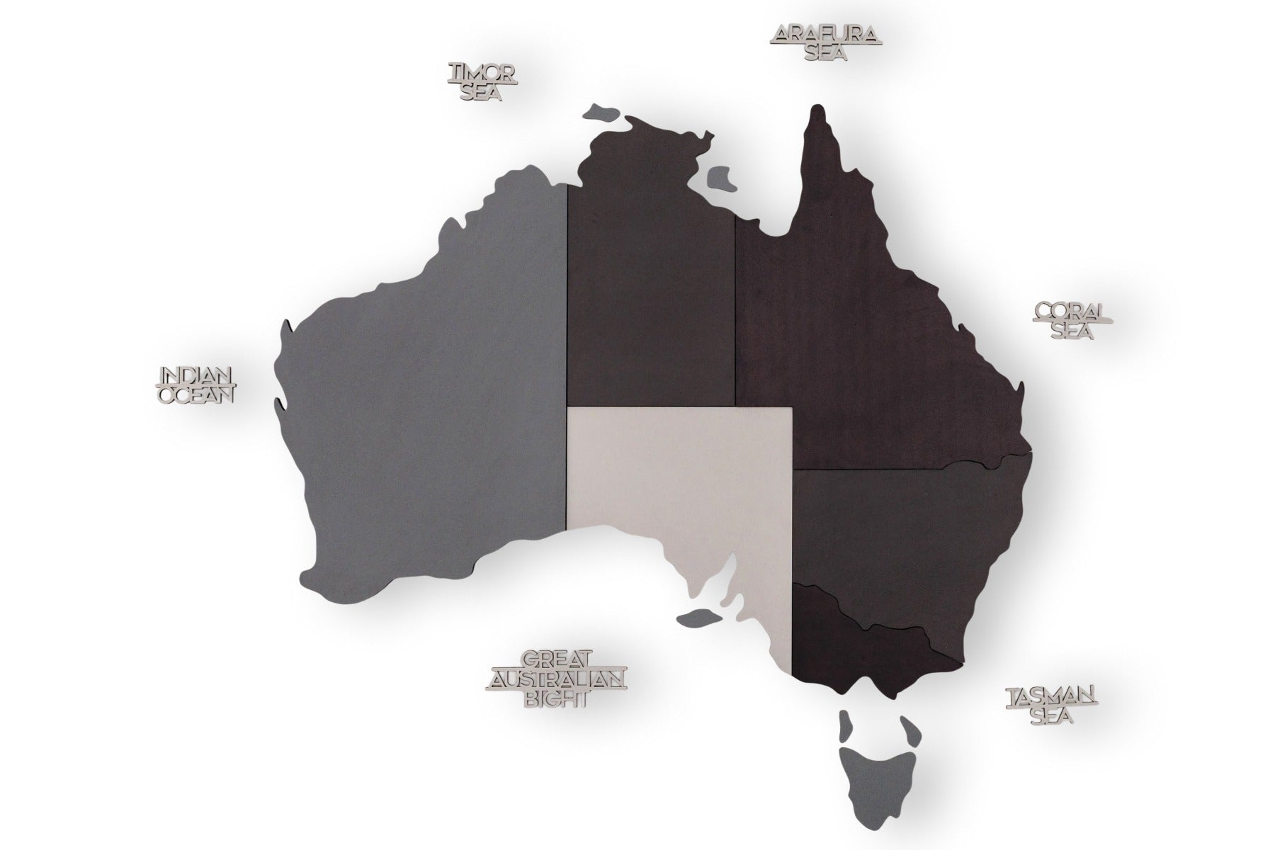 Map of Australia with labeled regions on a white background