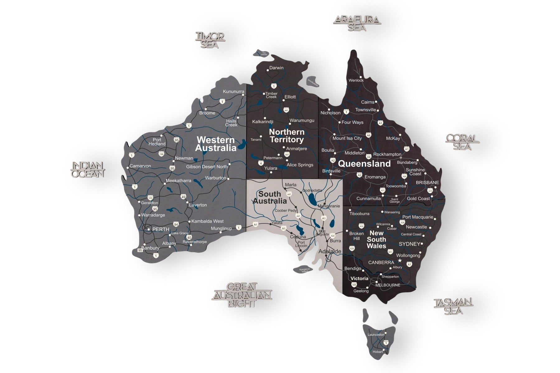 Map of Australia with state boundaries on a white background