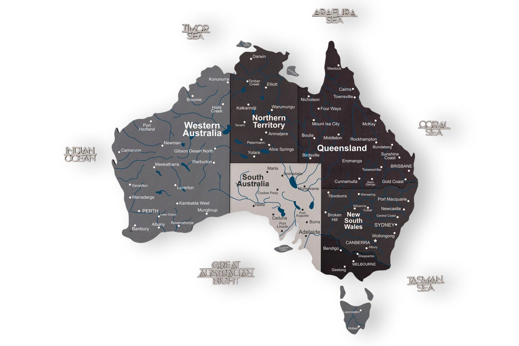Map of Australia with state boundaries on a white background