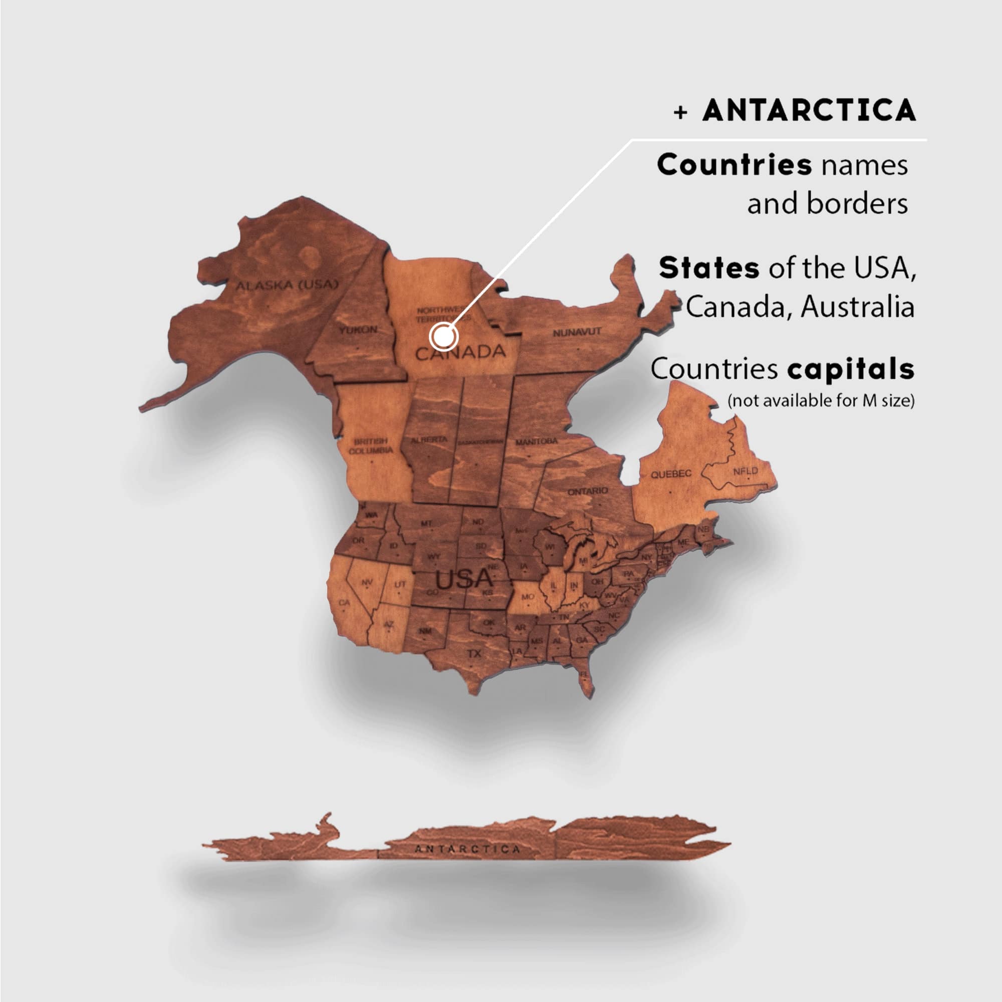 Mapa del mundo de madera 3D Oak (solo para nosotros)