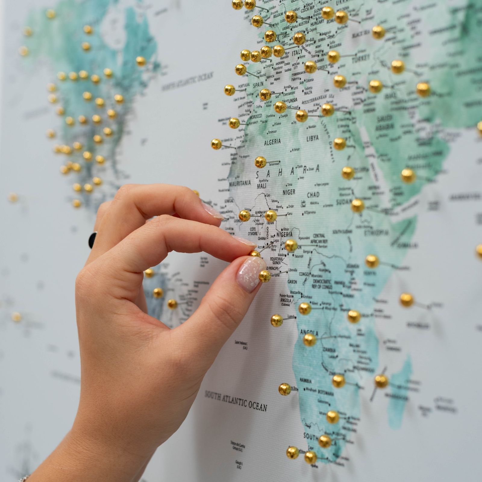 World Map on Canvas - Sky Blue