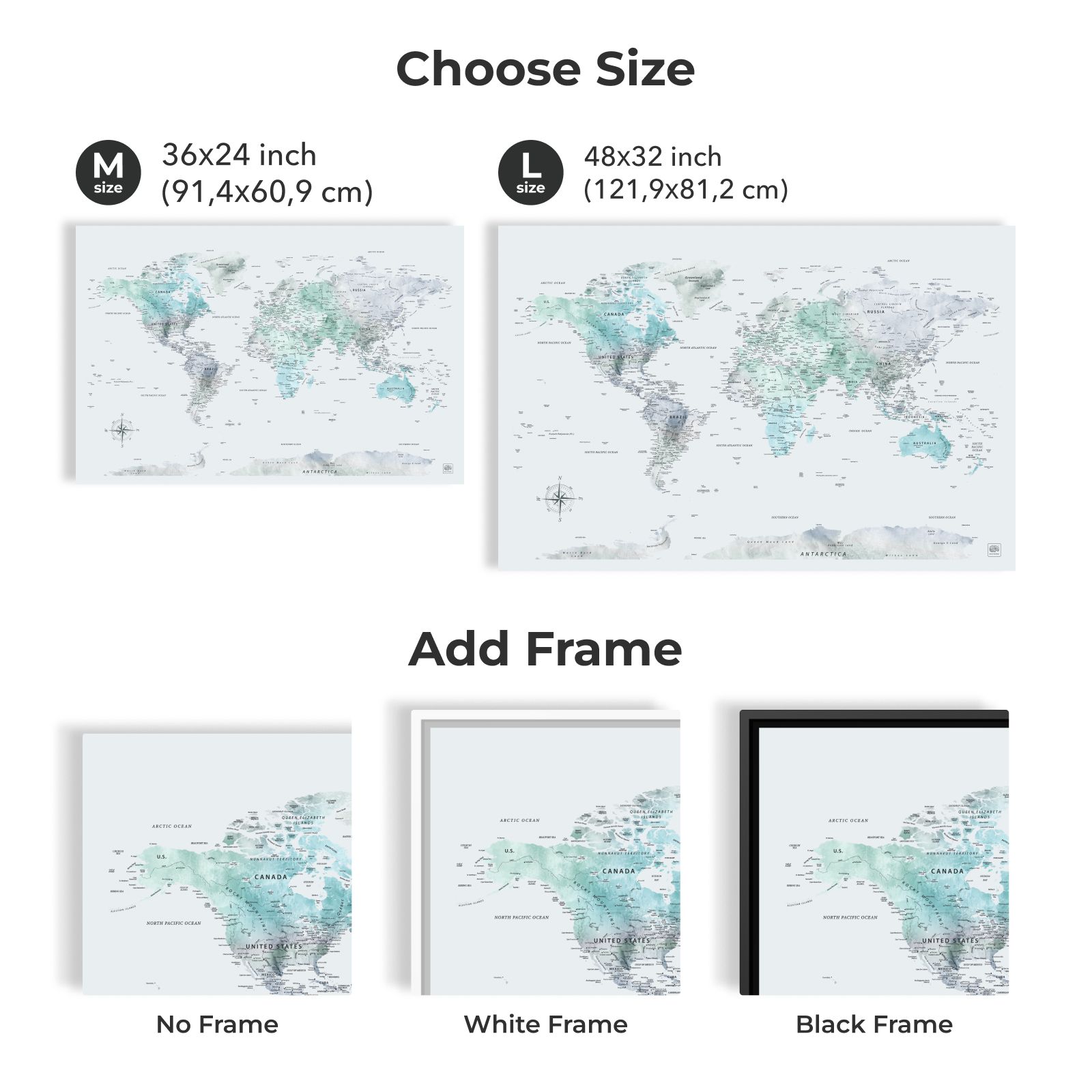 World Map on Canvas - Sky Blue