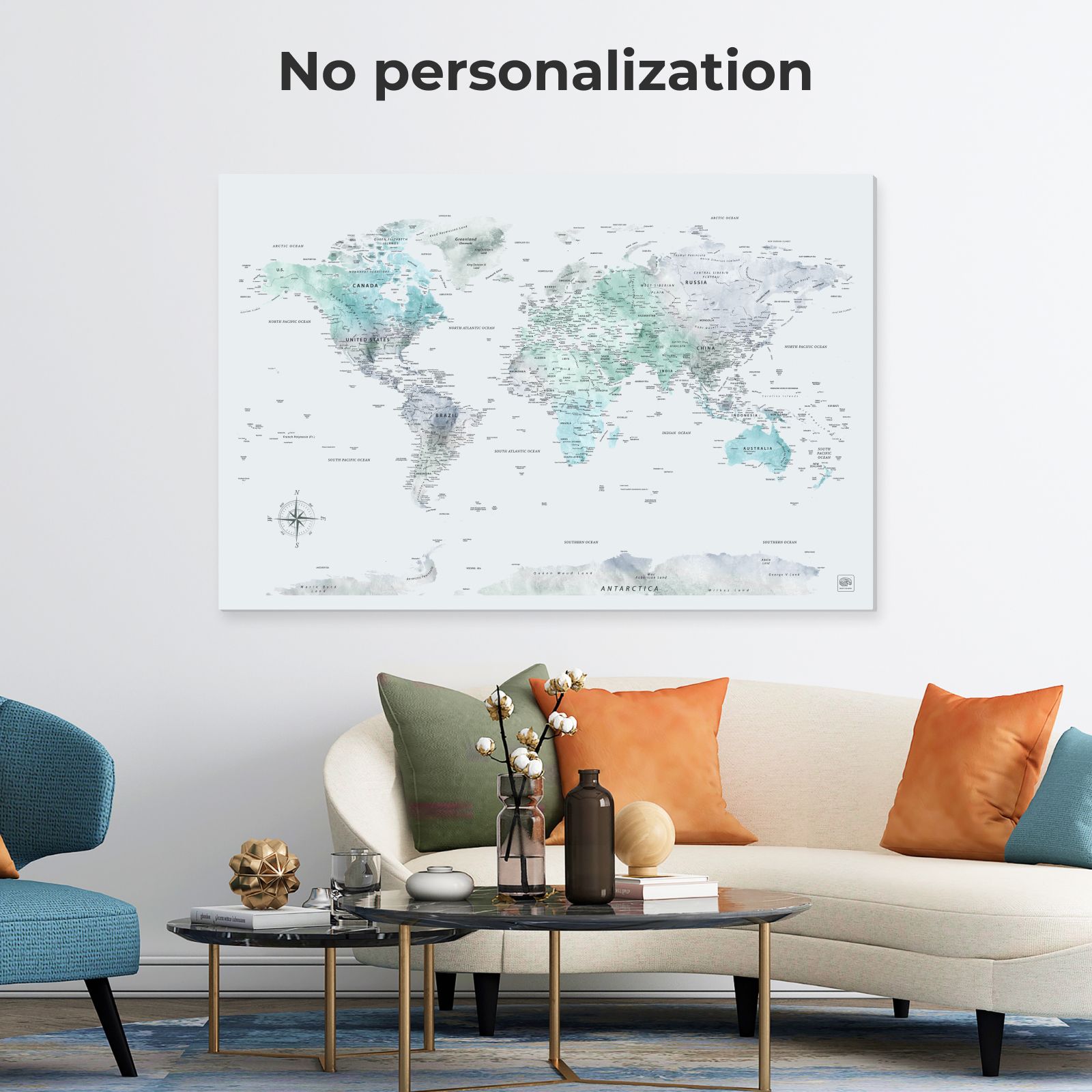 World Map on Canvas - Sky Blue
