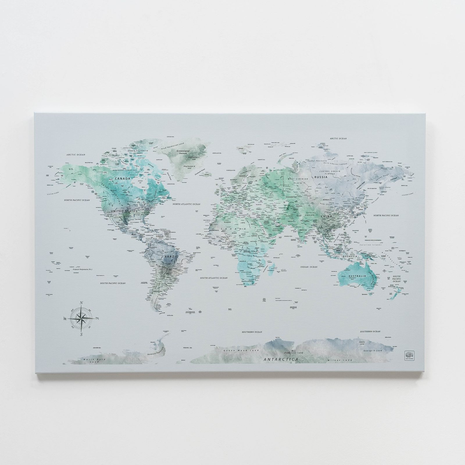World Map on Canvas - Sky Blue
