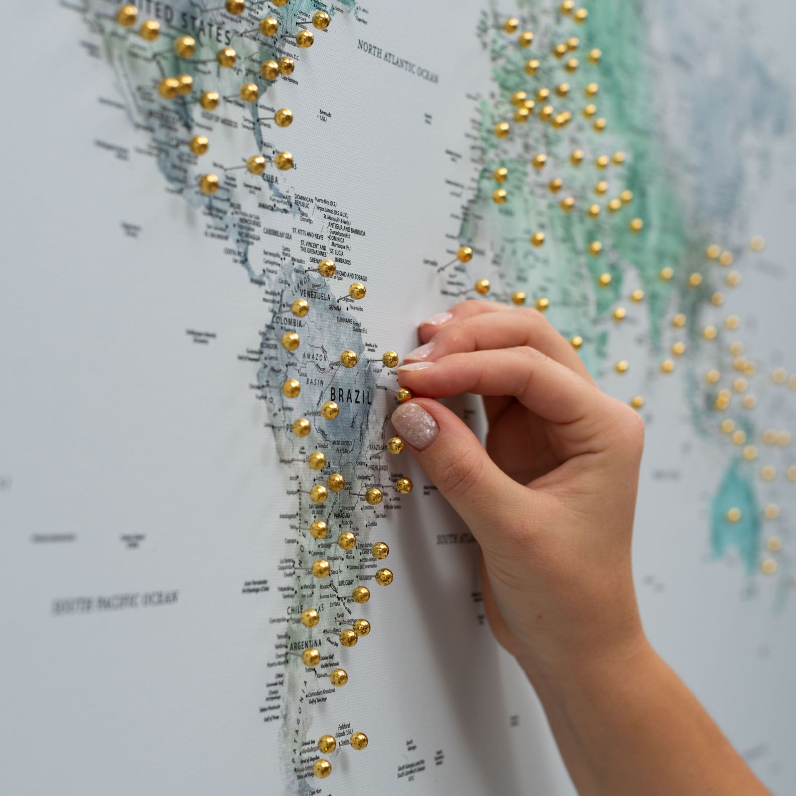 World Map on Canvas - Sky Blue