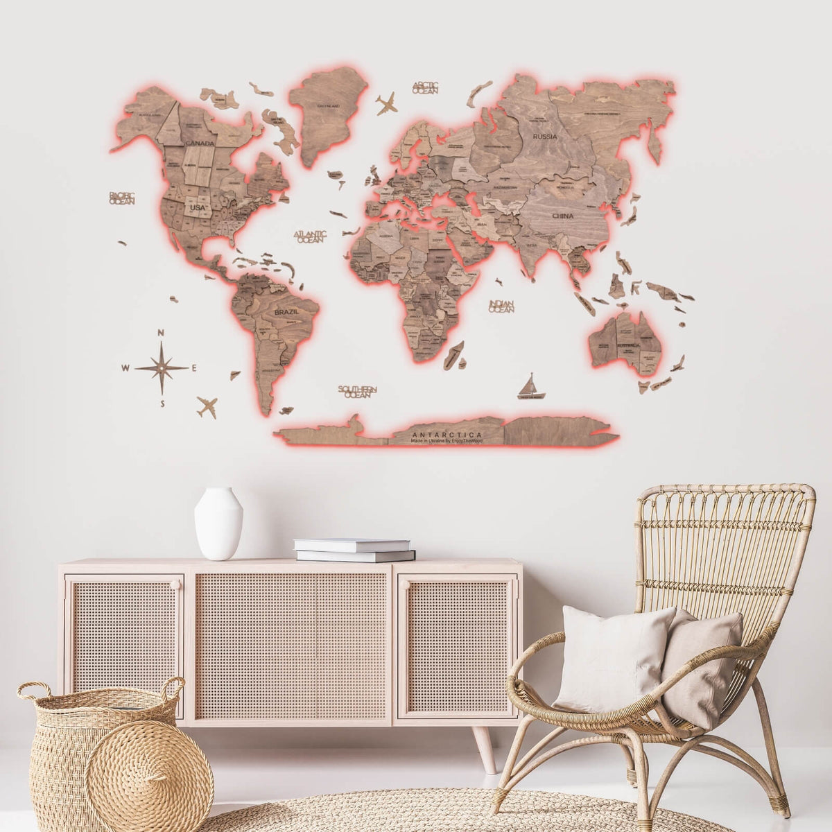 3D LED Wooden World Map - Tera ‣ From Enjoy The Wood