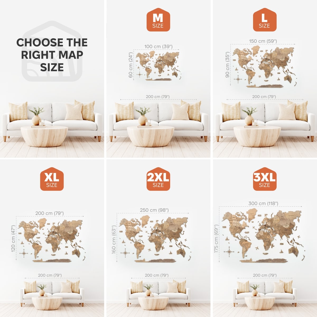 Mapa del mundo de madera 3D Terra